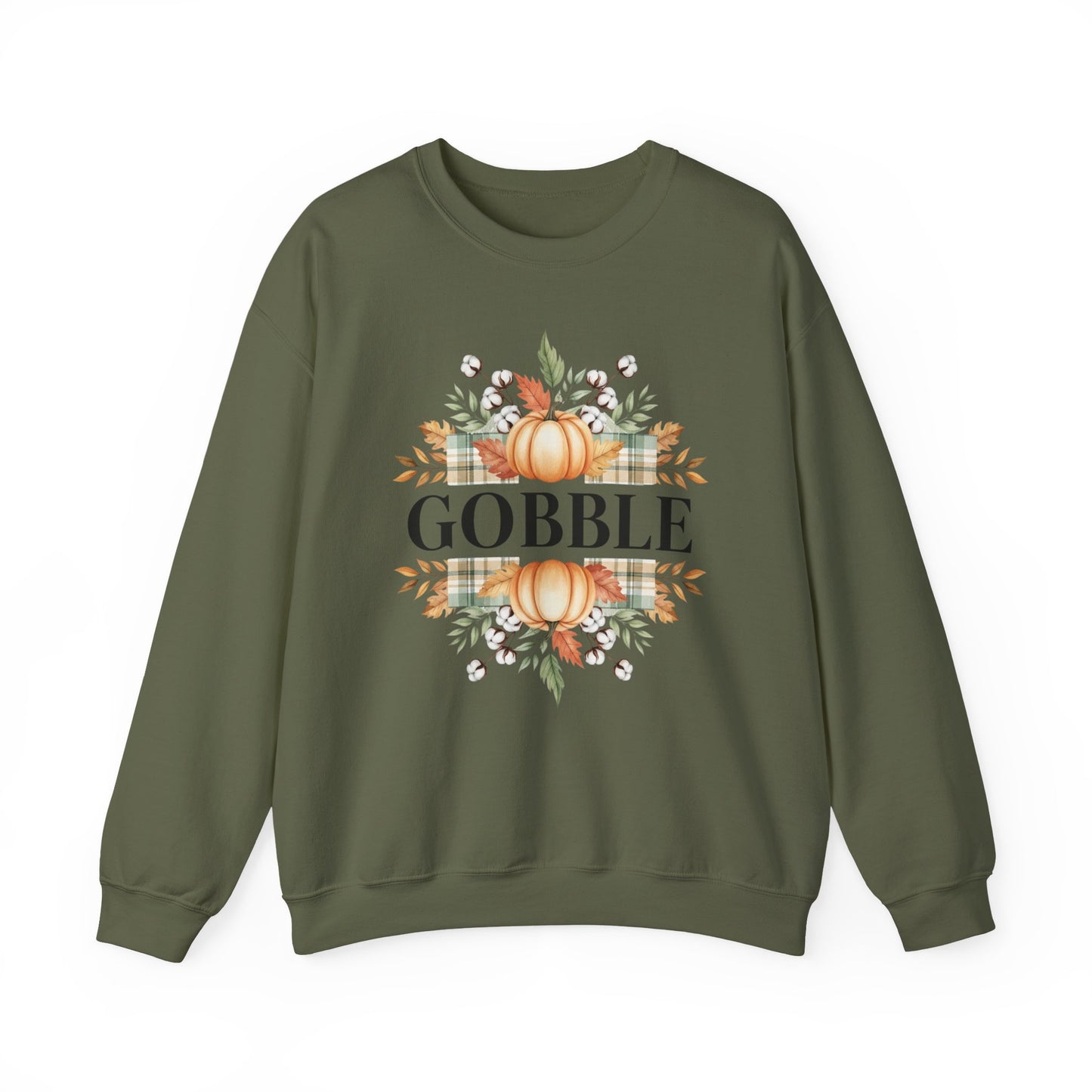 Gobble Turkey Sweatshirt, Thanksgiving Gobble Crewneck, Autumn Pumpkin Leaves Pullover, Fall Graphic Sweatshirt, Cozy Turkey Shirt
