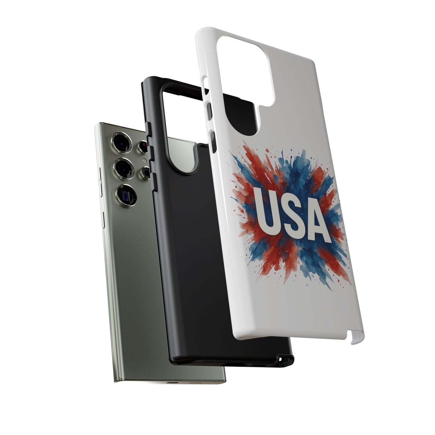 USA Splash Samsung Case - Patriotic Red White Blue Tough Cover, Dual-Layer Protection, 4th of July amd Veteran Gift for Galaxy