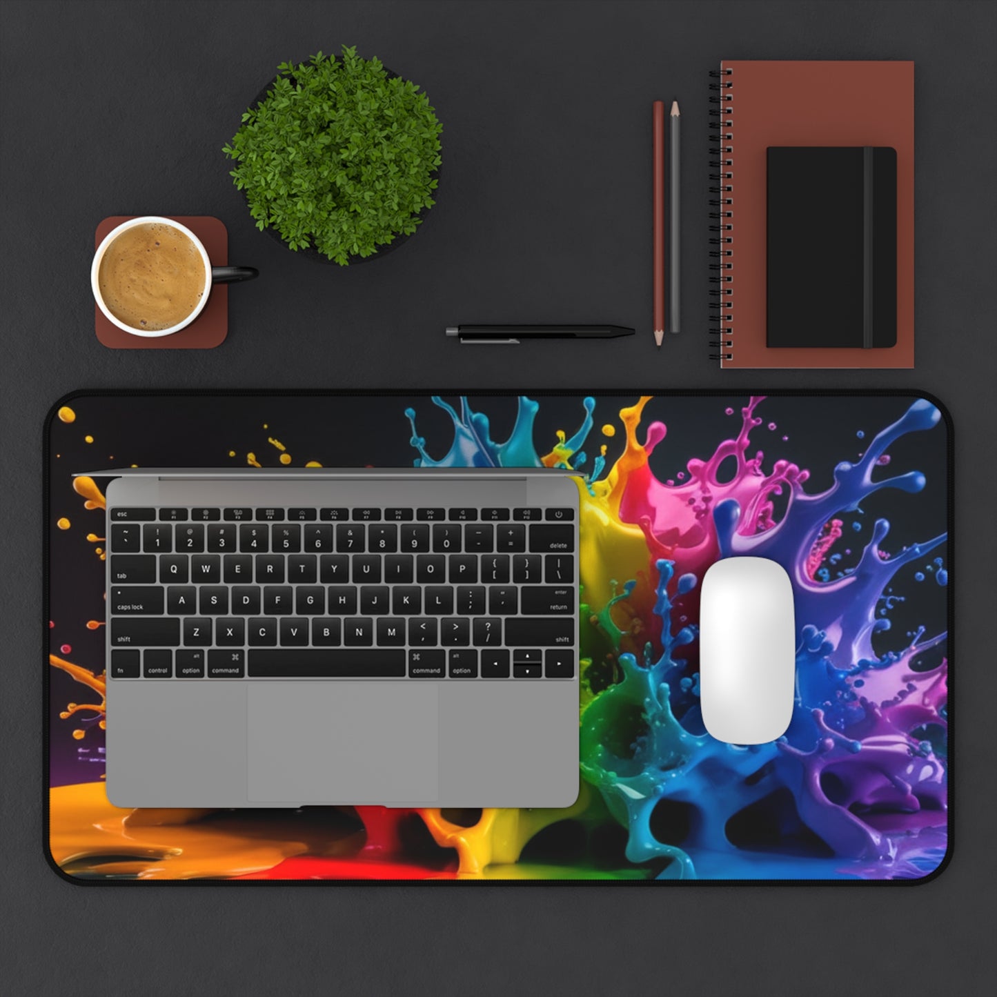 Color Splash Desk Mat – Vibrant Rainbow Paint Splash Mouse Pad, Large Non-Slip Gaming Mat, Artistic Desk Pad, Creative Office Decor
