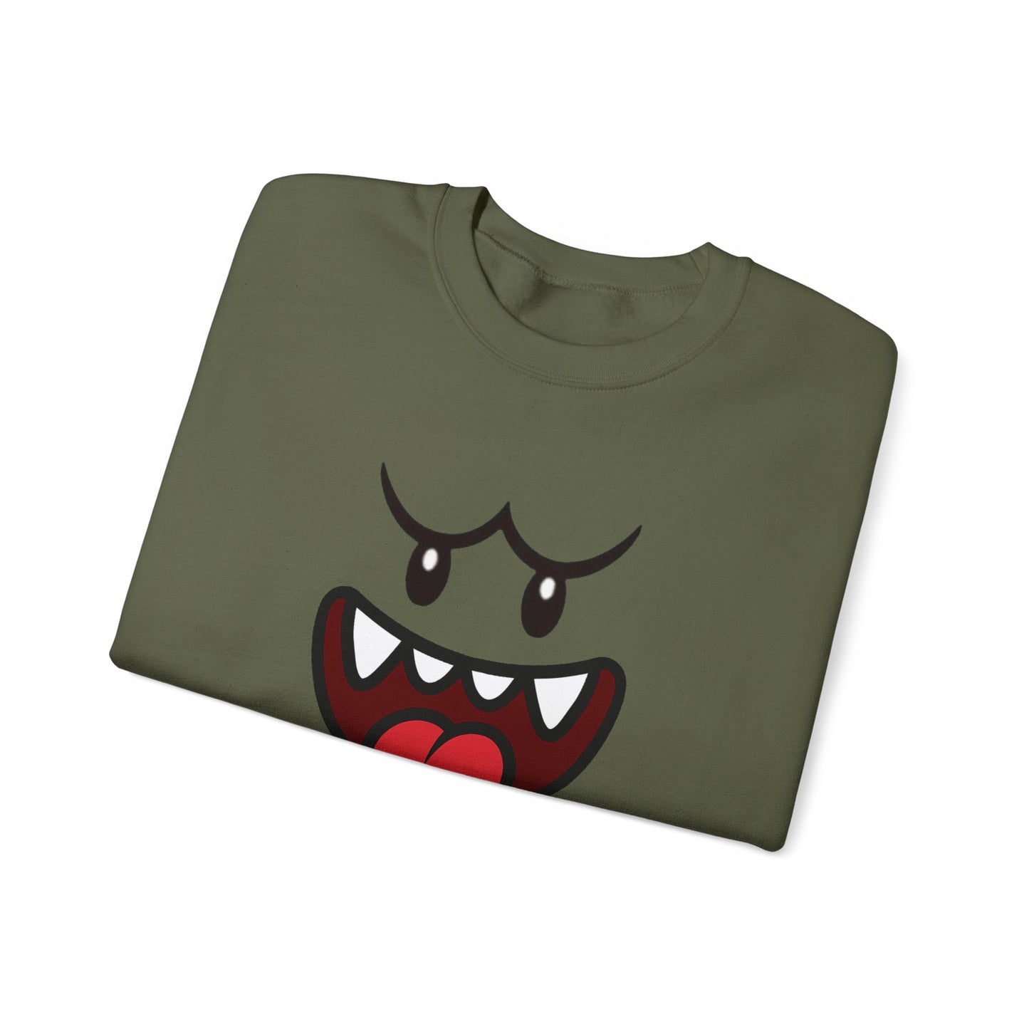 Spooky Grin Sweatshirt, Cartoon Ghost Face Crewneck, Halloween Grinning Ghost Sweatshirt, Cute Monster Smile Pullover, Spooky Season Graphic Sweat