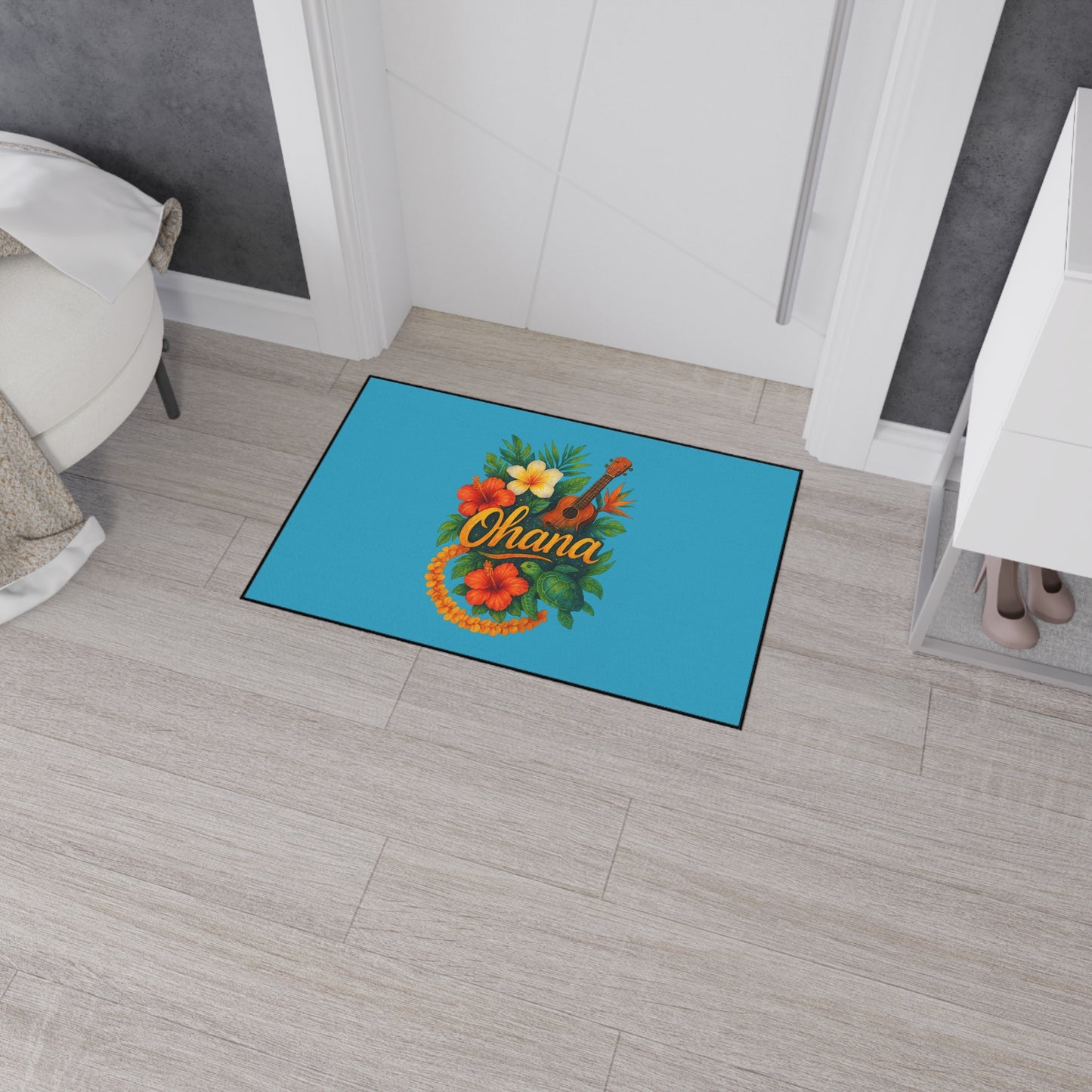 Hawaiian Ohana Welcome Mat | Tropical Doormat | Luau Home Decor | Beach House Entry Rug | Island Vibes Floor Mat | Aloha Gift Idea