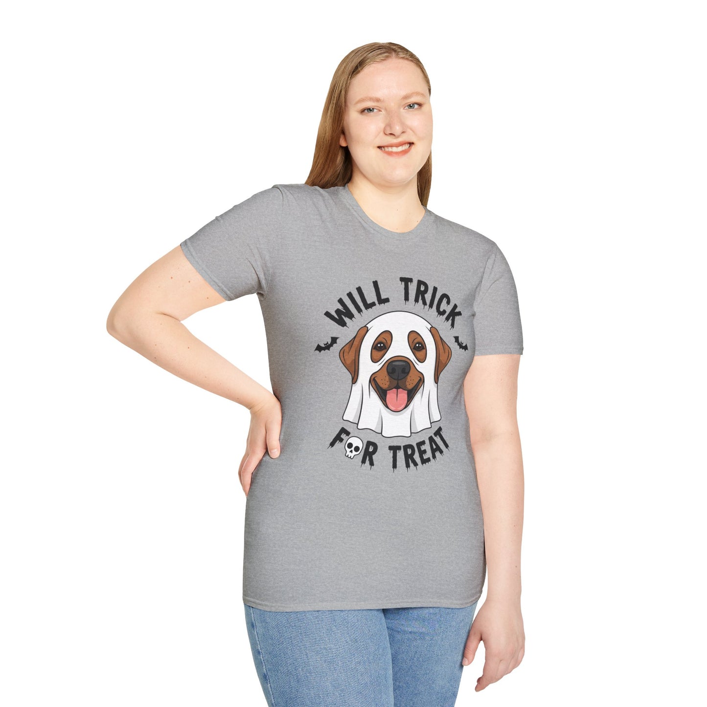 Will Trick for Treat Ghost Dog Halloween T-Shirt | Funny Spooky Dog Tee | Trick or Treat Pup Graphic Tee | Cute Fall Gift for Dog Lovers
