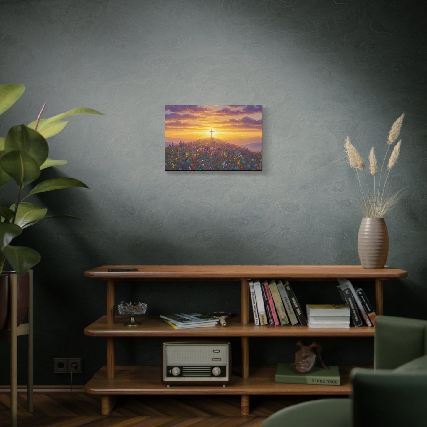 Canvas Artwork Cross on Hill Christian Painting in style of Monet Spiritual Decor Faith Painting Religious Gift