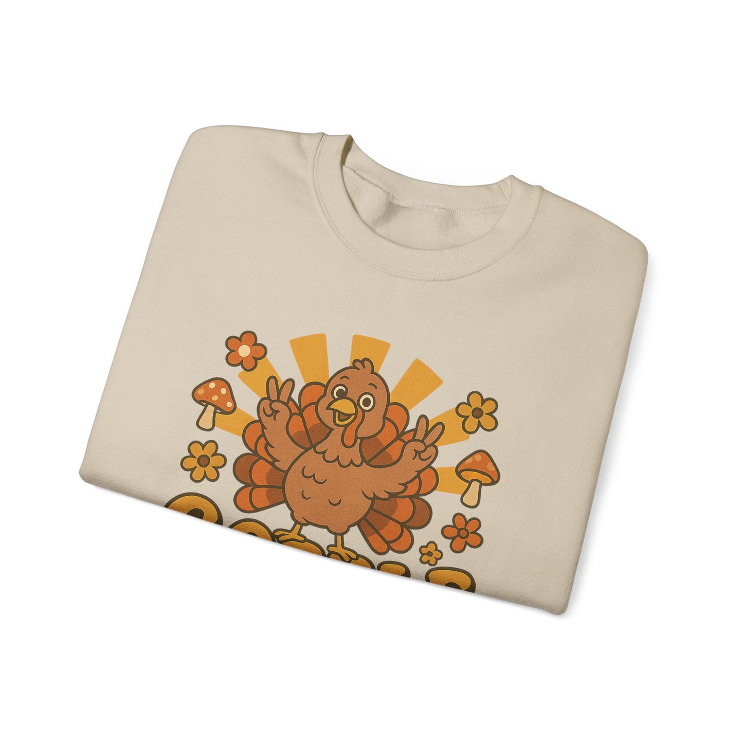 Gobble Turkey Sweatshirt, Retro Fall Turkey Crewneck, Thanksgiving Graphic Pullover, Autumn Mushroom & Flower Design, Cozy Fall Top