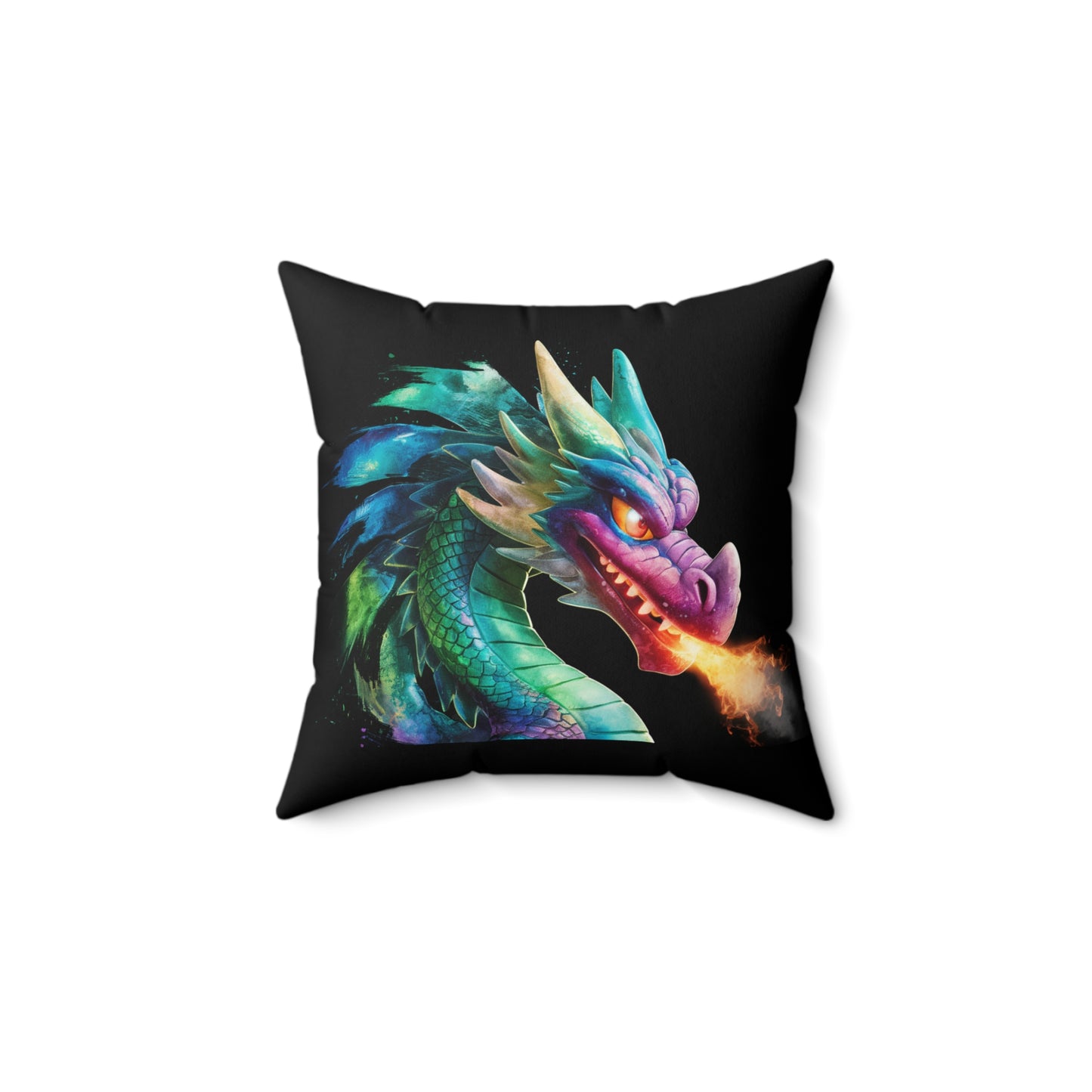 Colorful Fire Breathing Dragon Pillow | Fantasy Throw Pillow | Gamer Gift | Dragon Decor | Mythical Creature Cushion