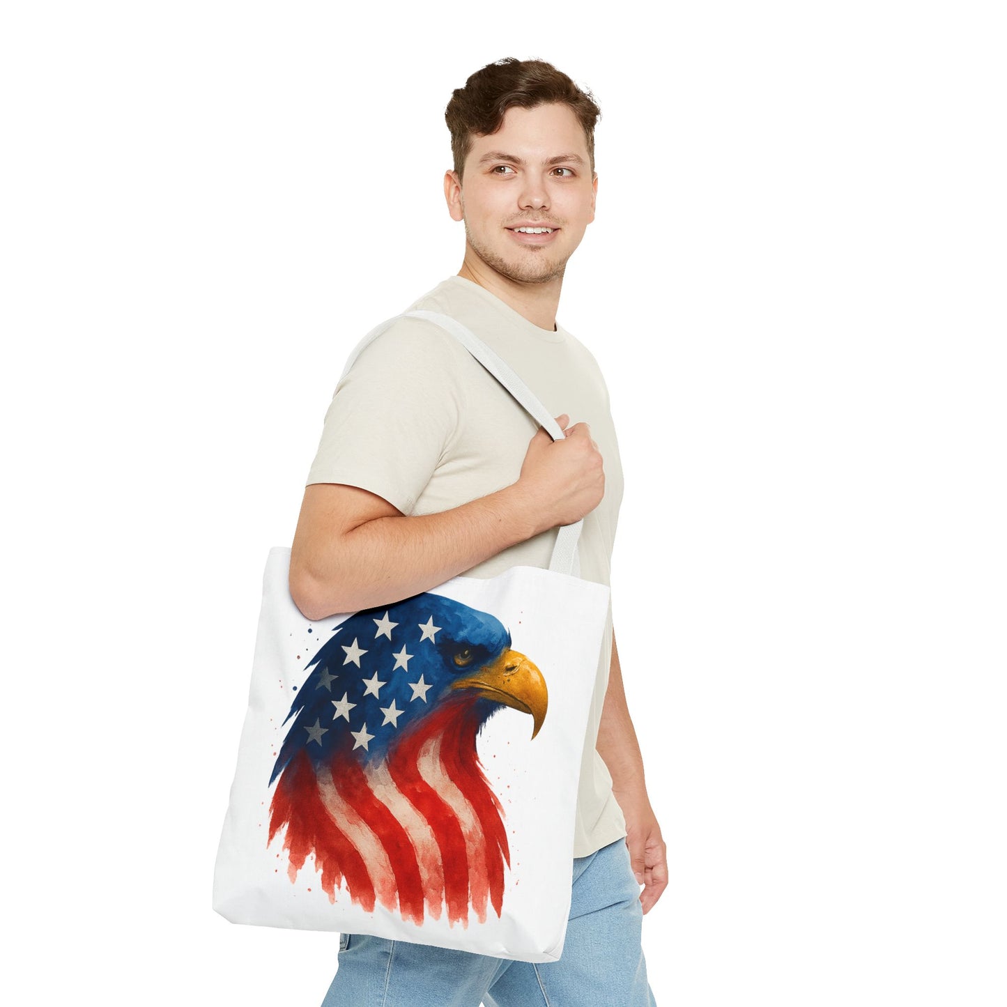 Patriotic Eagle Tote Bag USA Flag Canvas Carryall - Eco-Friendly Independence Day, Memorial Day Gift for Veterans, Reusable Shopping Bag