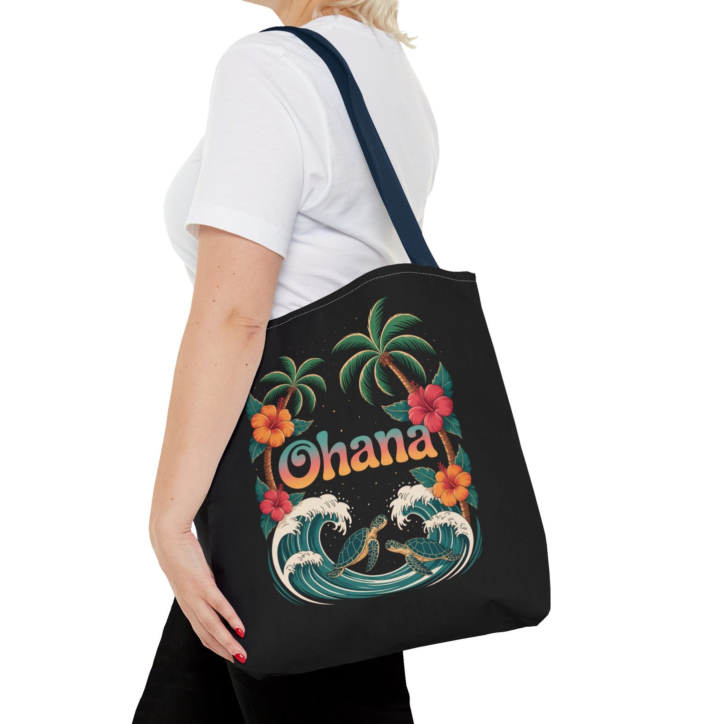Ohana Tote Bag – Hawaiian Beach Tote with Sea Turtles & Palm Trees – Floral Tropical Reusable Bag, Summer Gift, Aesthetic Travel Purse