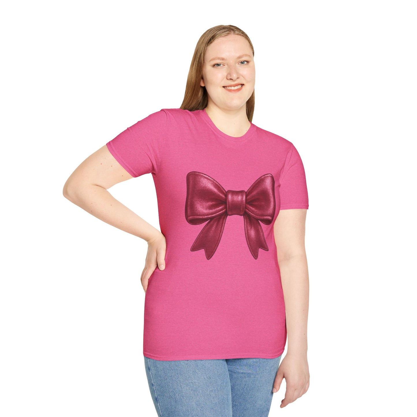 Metallic Burgundy Bow T-Shirt π | Elegant Cute Graphic Tee | Unisex Softstyle Shirt | Gift for Her, Aesthetic Outfit, Celebration Wear