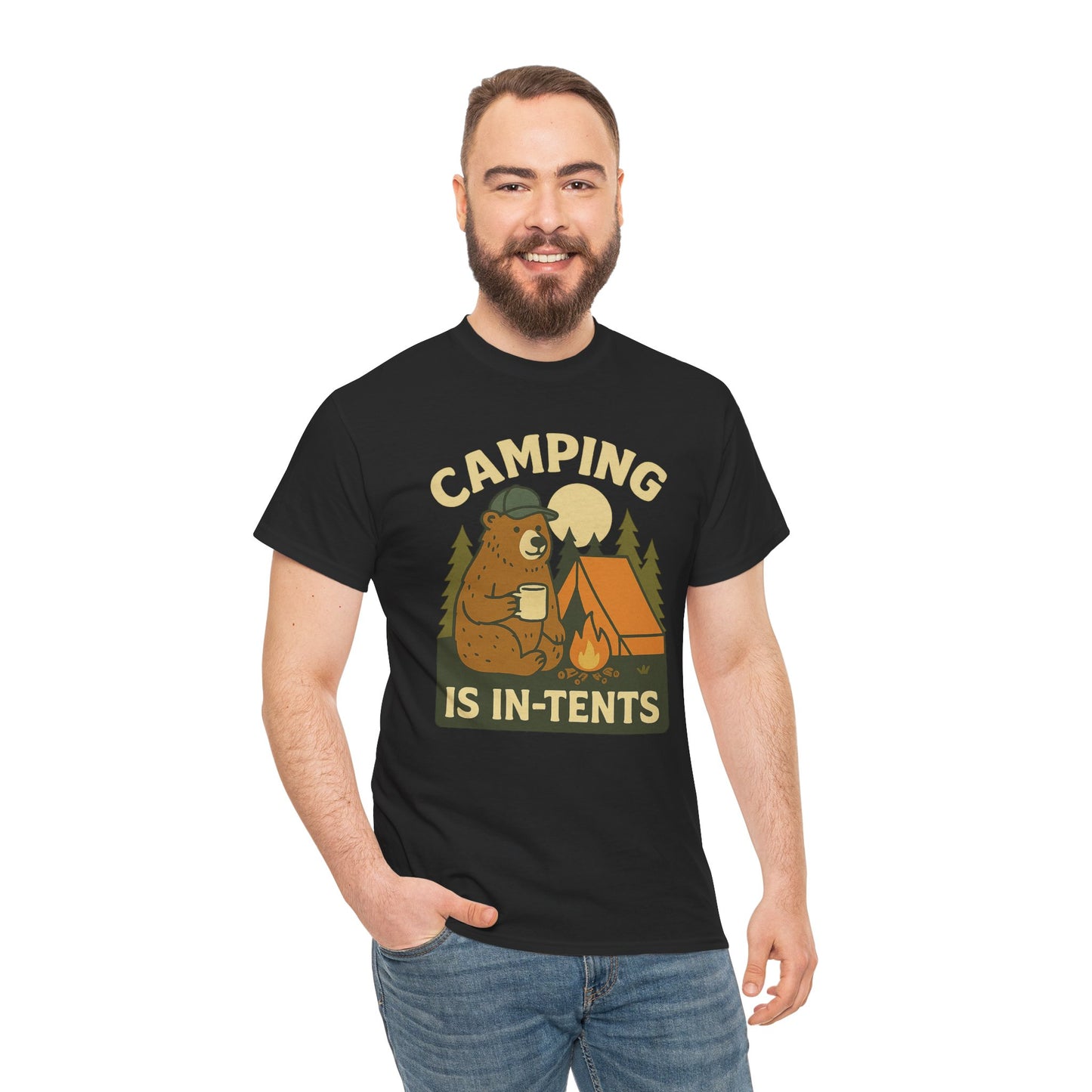 Camping Is In-Tents Funny Bear Camping Tee - Cute Outdoorsy Pun Shirt - Retro Campfire Graphic, Nature Lover Gift, Unisex Adventure Apparel