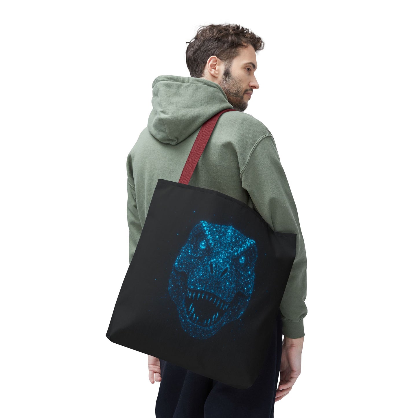 Bioluminescent Dino Tote Bag | Retro T-Rex Galaxy Canvas Shopper - Eco AOP Tote, Ocean Glow Dinosaur Art, Gift for Paleontology Fans