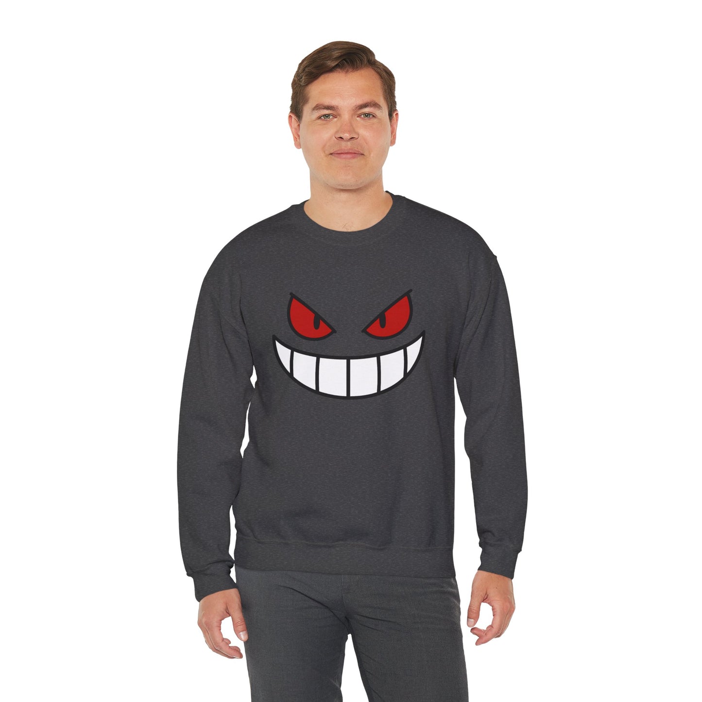 Evil Grin Sweatshirt, Creepy Skull Face Crewneck, Spooky Halloween Pullover, Dark Grinning Ghost Tee, Unisex Scary Smile Sweatshirt