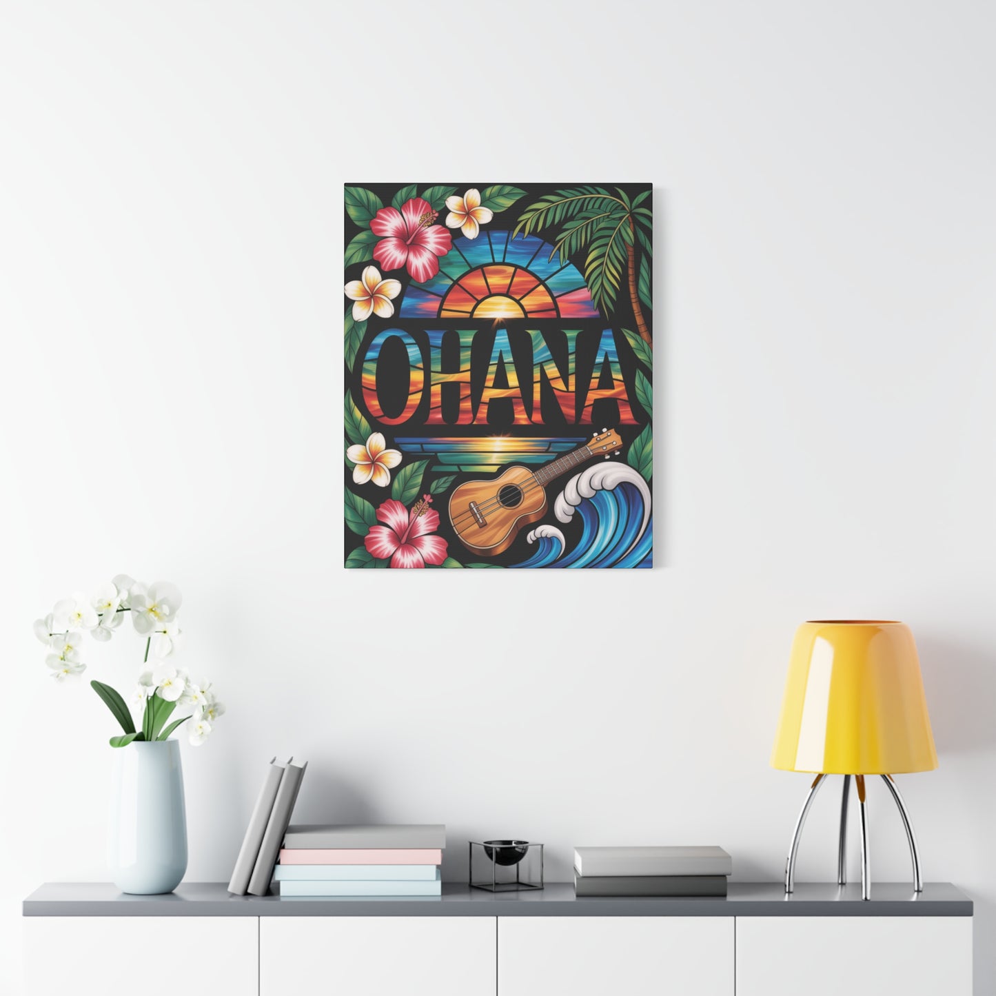 Ohana Canvas Wall Art - Hawaiian Tropical Sunset Print, Family Quote Home Decor, Aloha Vibes