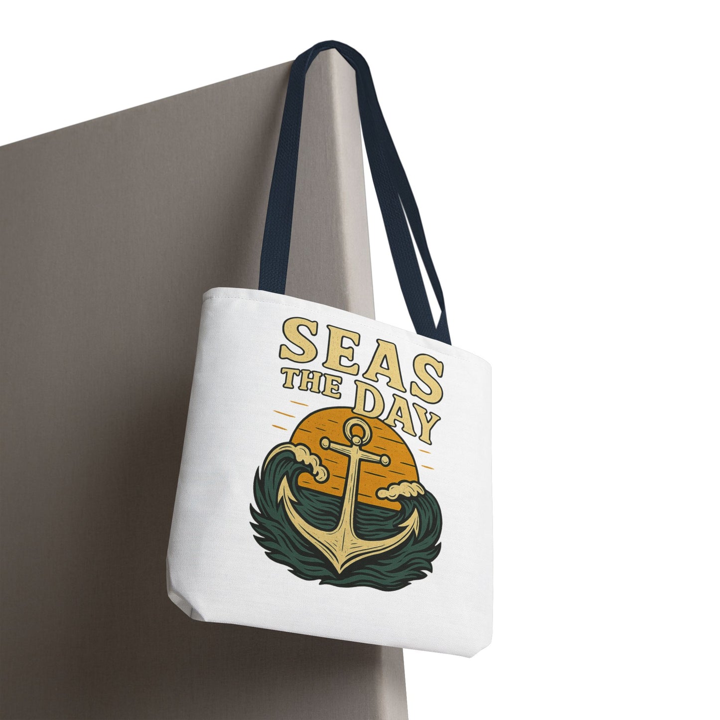 "Seas the Day" Nautical Tote Bag – Funny Beach Quote Canvas Bag with Anchor | Coastal Gift Idea for Summer, Travel, or Daily Use