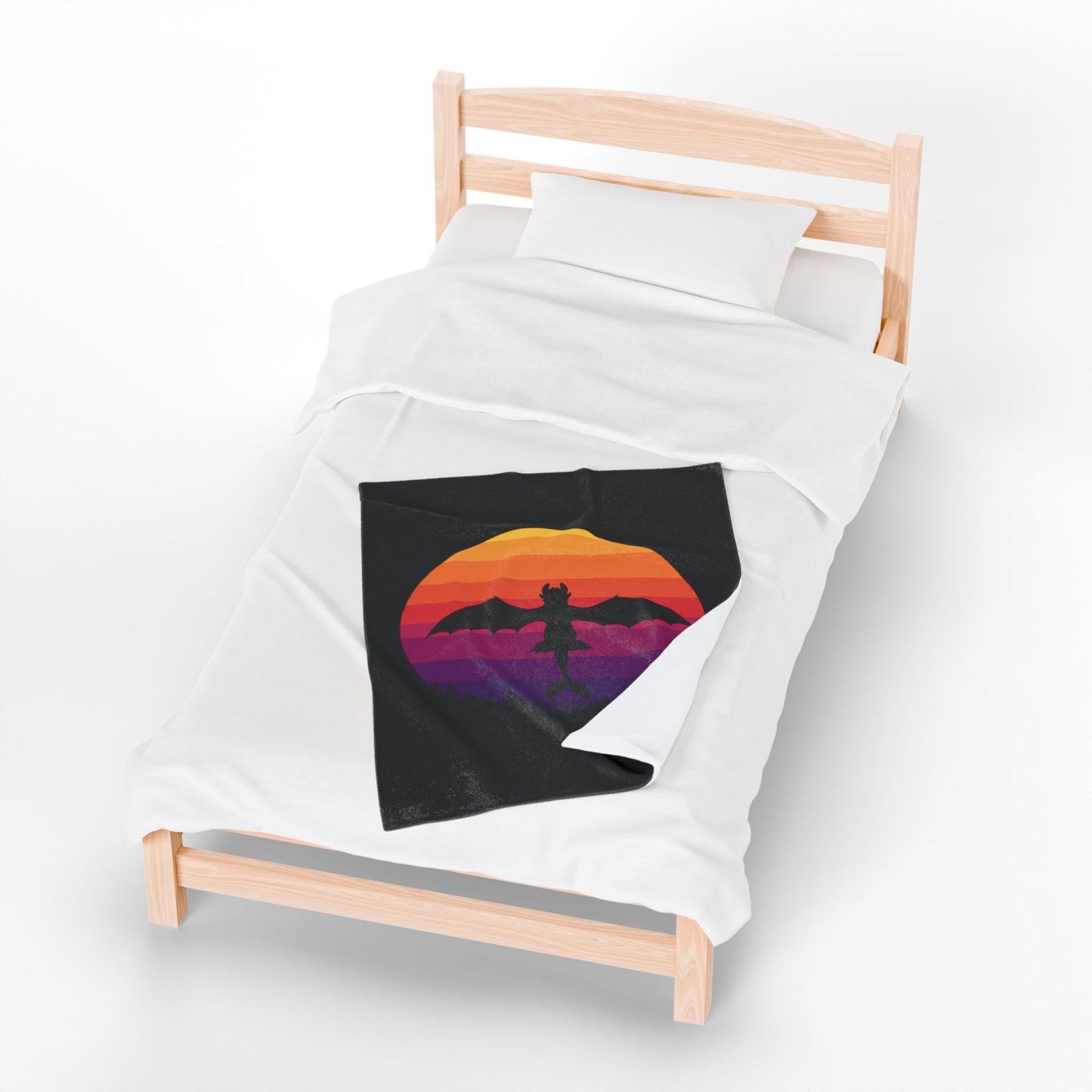 Dragon Sunset Blanket - Retro Dragon Fleece Throw - Fantasy Bedding Gift - Cool Gamer Blanket - Dragon Decor - Cozy Bed Cover for Fans