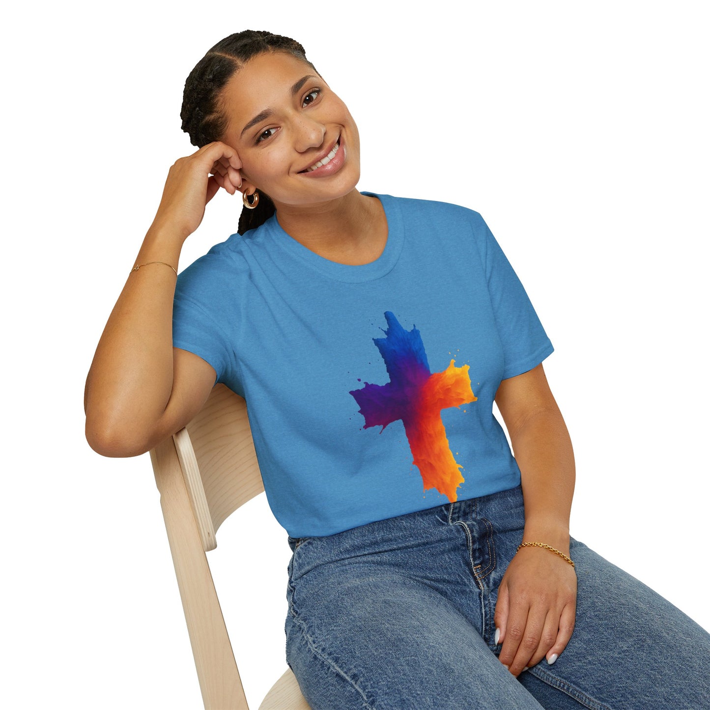 Colorful Abstract Cross T‑Shirt | Bold Grunge Paint Splatter Christian Tee | Unique Vibrant Gift | Inspirational Faith Graphic Shirt