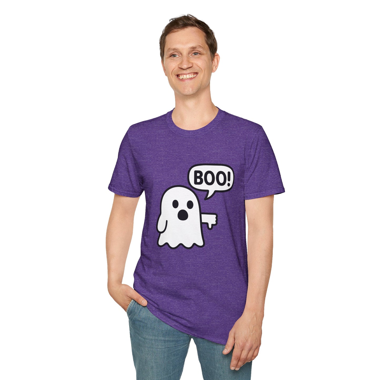 Cute Ghost Thumbs-Down 'Boo' Tee | Funny Halloween Play on Words Shirt | Spooky Season Ghost Tee | Fall Coquette Aesthetic Tee