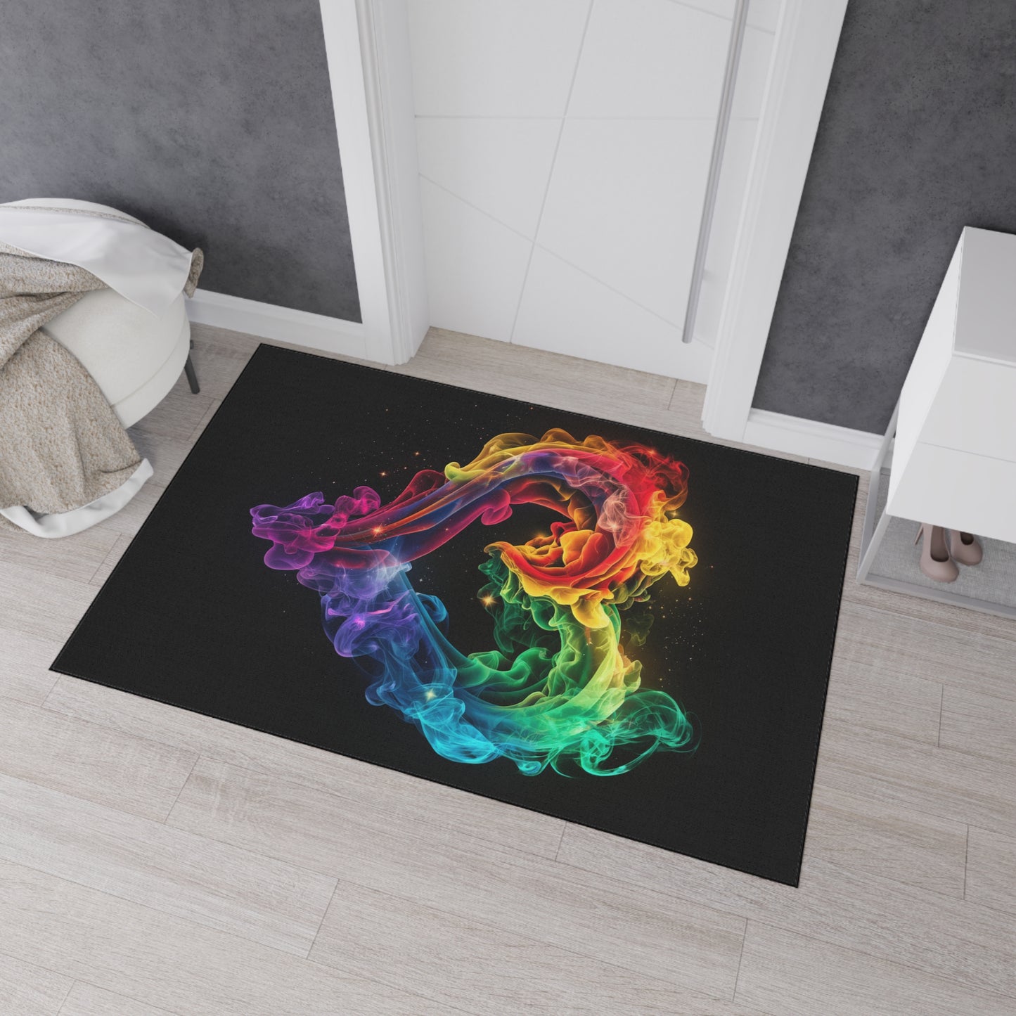 Floor Mat - Colorful Heart Shaped Smoke Design