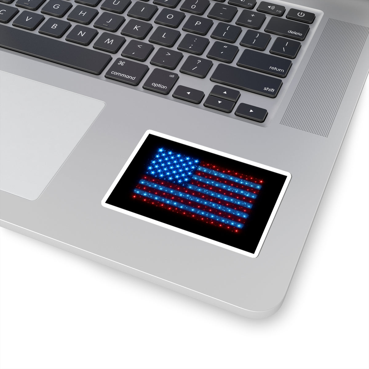 Bioluminescent USA Flag Sticker - Holographic-Inspired Vinyl Decal, Patriotic Blue and Red Sparkle Art for Laptop, Water Bottle