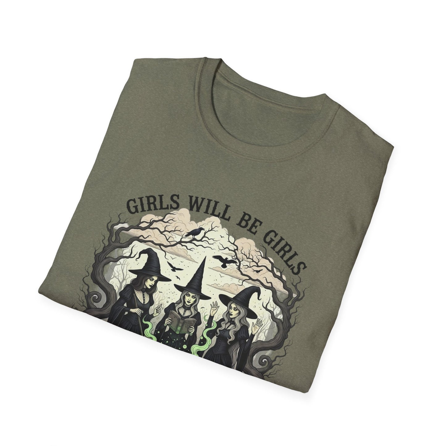 Girls Will Be Girls Witch Tee - Witches Brewing Cauldron Shirt - Halloween Witchy Vintage Feminist Spooky Gift for Women
