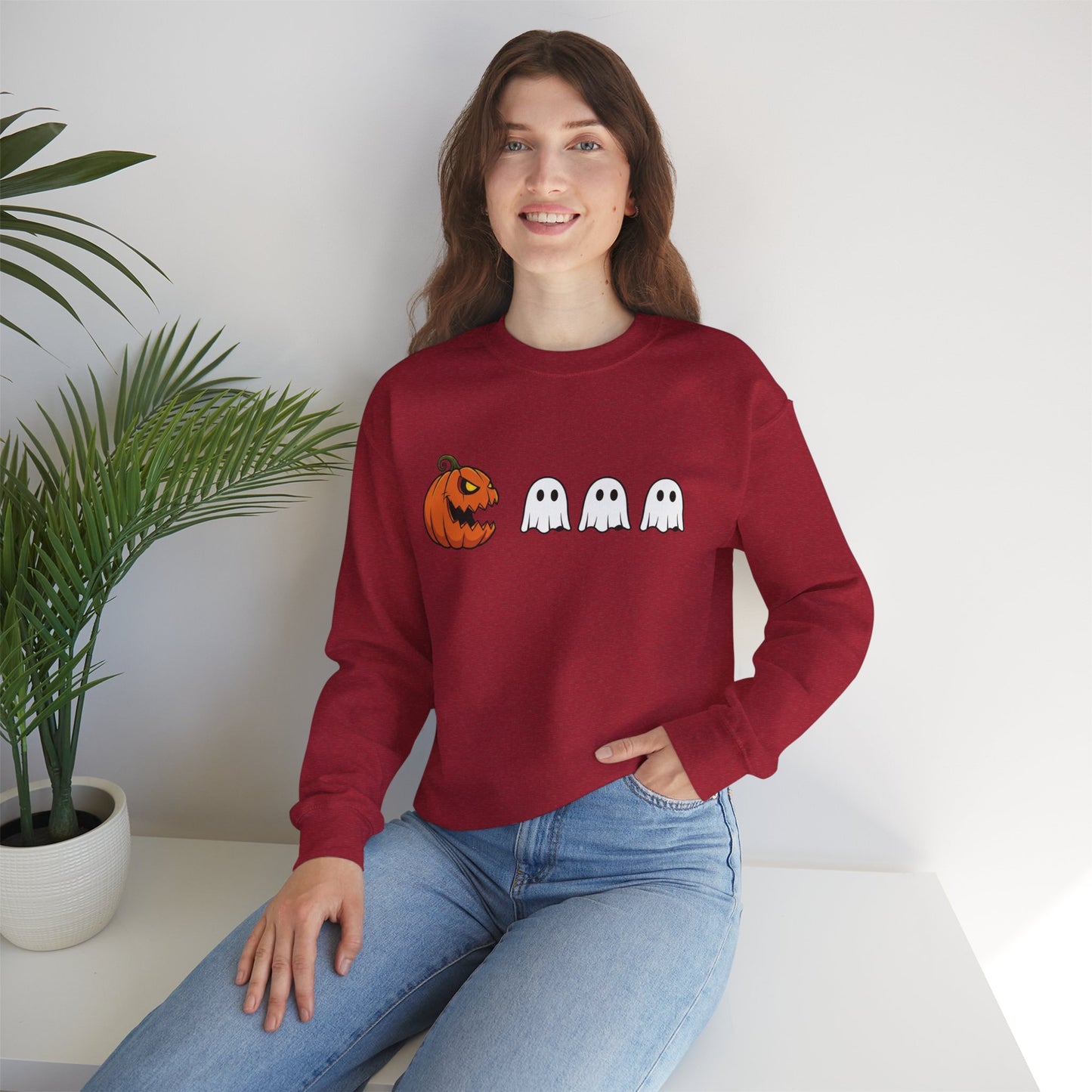 Pumpkin Ghost Sweatshirt, Funny Halloween Crewneck, Spooky Ghost Sweater, Cute Pumpkin Sweatshirt, Fall Outfit, Scary Face Sweatshirt