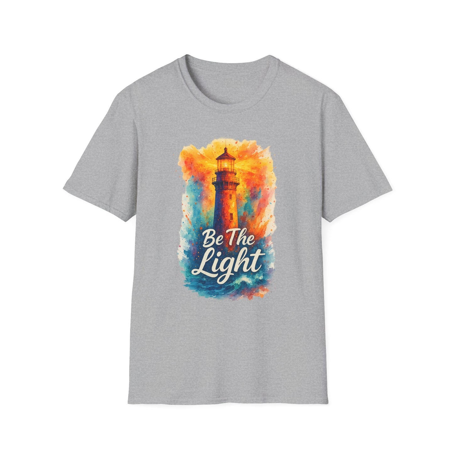 Be The Light Lighthouse T-Shirt | Inspirational Spiritual Tee | Coastal Nautical Gift for Her and Him | Unisex Softstyle Graphic Tee