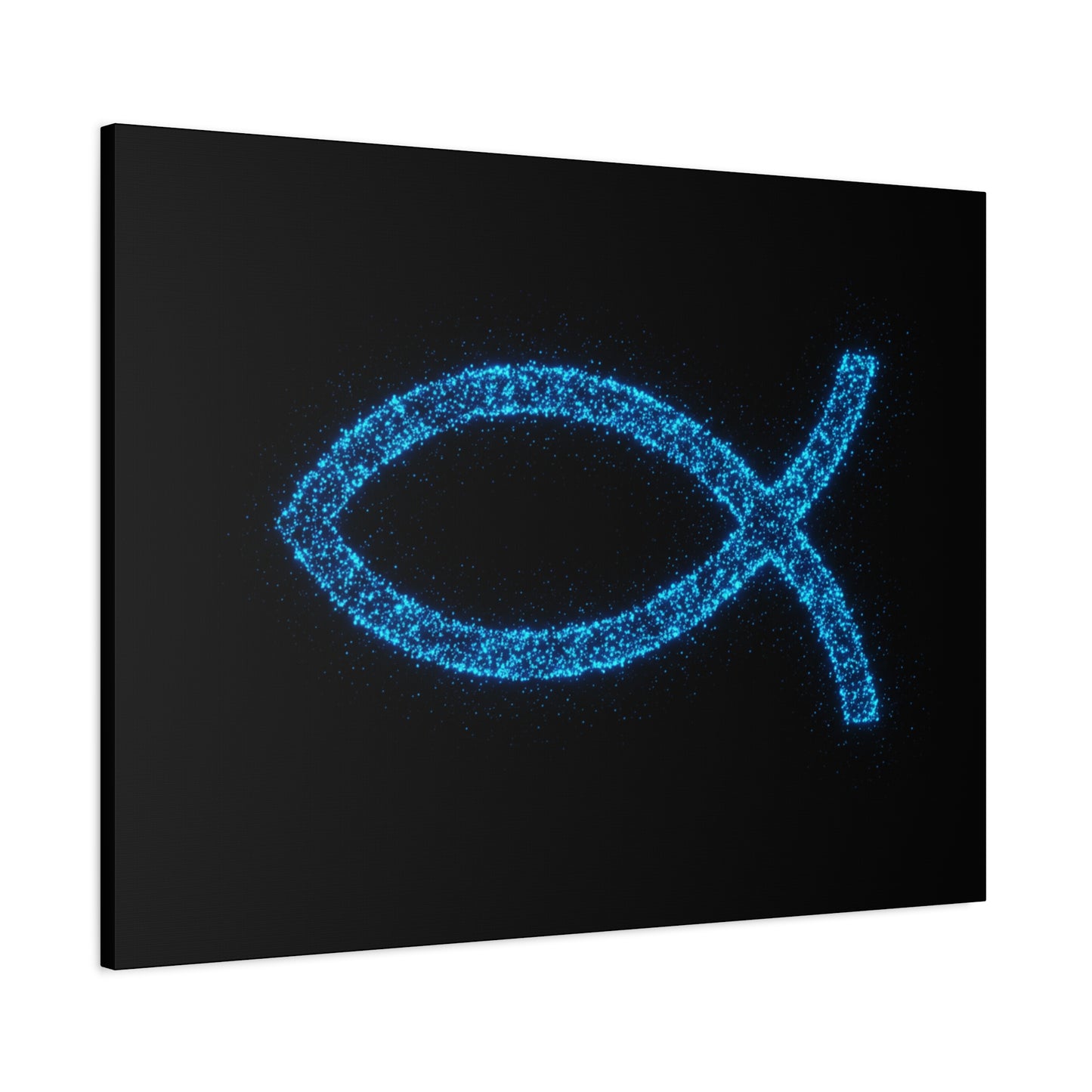 Blue Glitter Fish Symbol Matte Canvas Wall Art