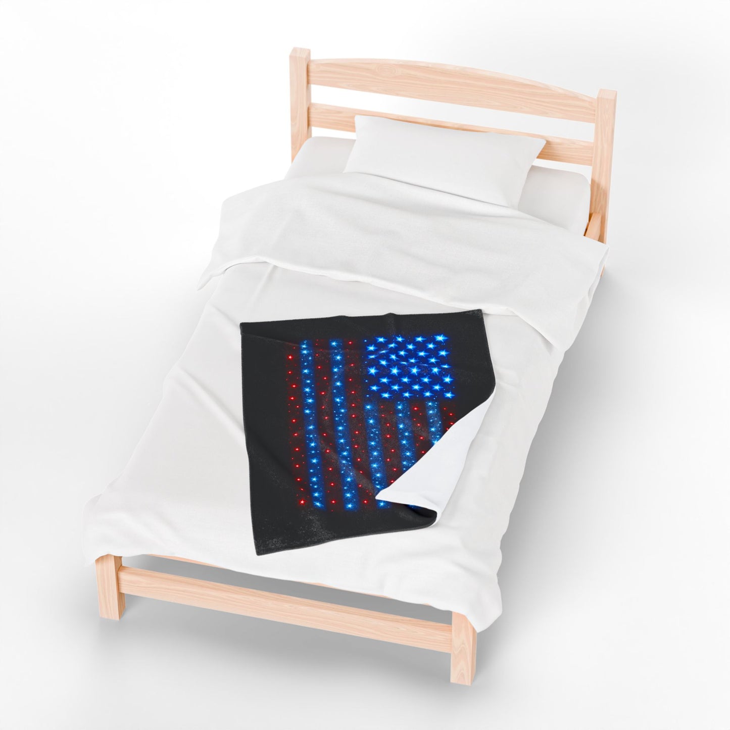 Starry Bioluminescent USA Flag Plush Blanket - Velveteen Patriotic Throw - 4th July Cozy Home Decor - Modern Stars and Stripes Throw