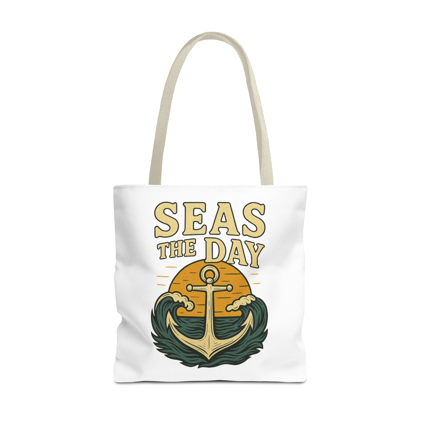 "Seas the Day" Nautical Tote Bag – Funny Beach Quote Canvas Bag with Anchor | Coastal Gift Idea for Summer, Travel, or Daily Use