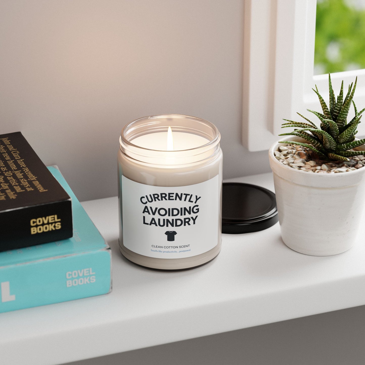 Currently Avoiding Laundry Candle, Clean Cotton Scented Soy Candle, Funny Home Decor Gift, Fresh Scent For Laundry Room Or Self-Care Moments