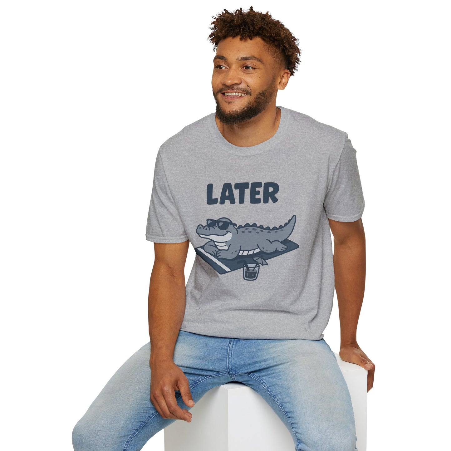 Later Gator Lounge Graphic Tee - Funny Alligator T-Shirt, Summer Vacation Humor, Cute Animal Tee, Relax Gift for Him and Her