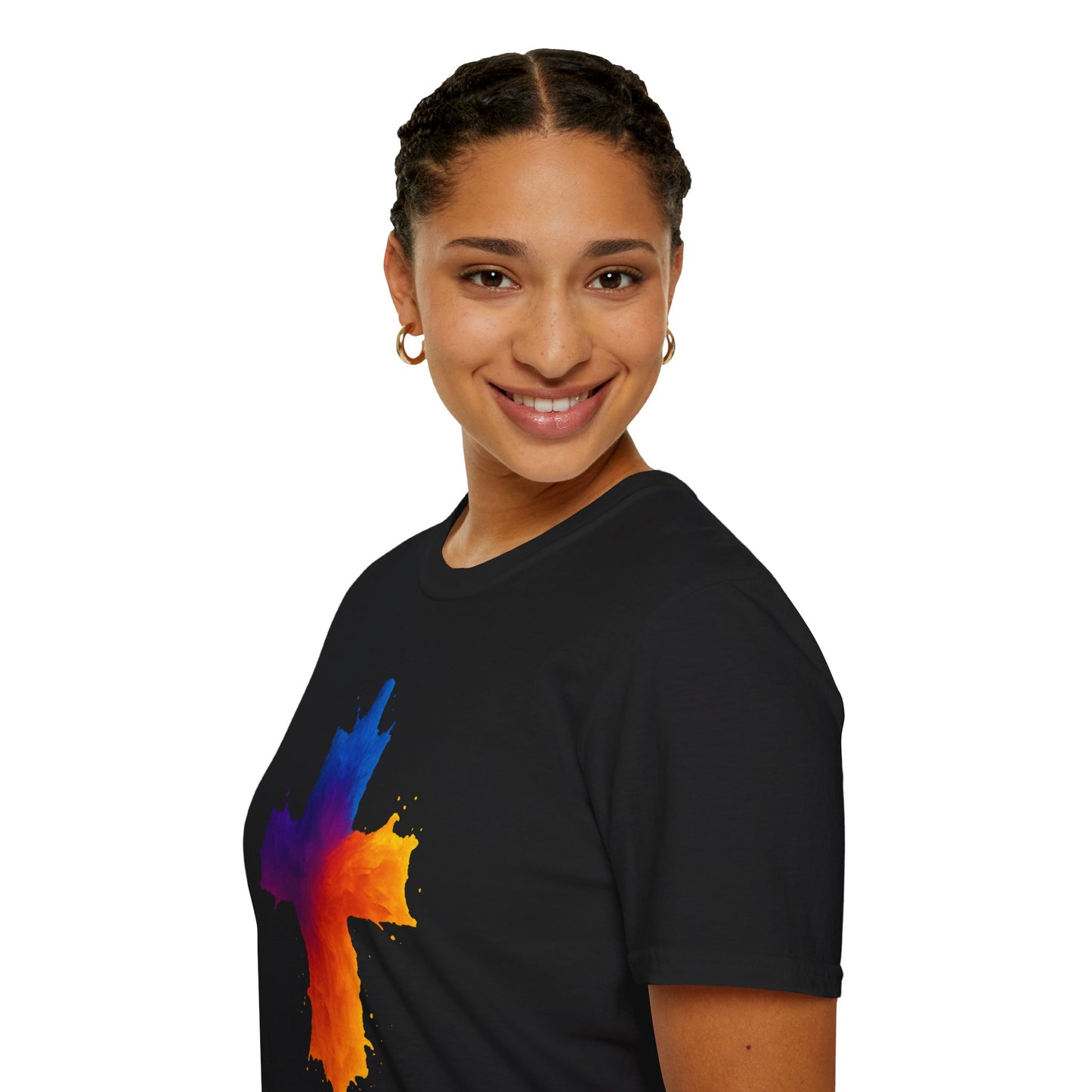 Colorful Abstract Cross T‑Shirt | Bold Grunge Paint Splatter Christian Tee | Unique Vibrant Gift | Inspirational Faith Graphic Shirt