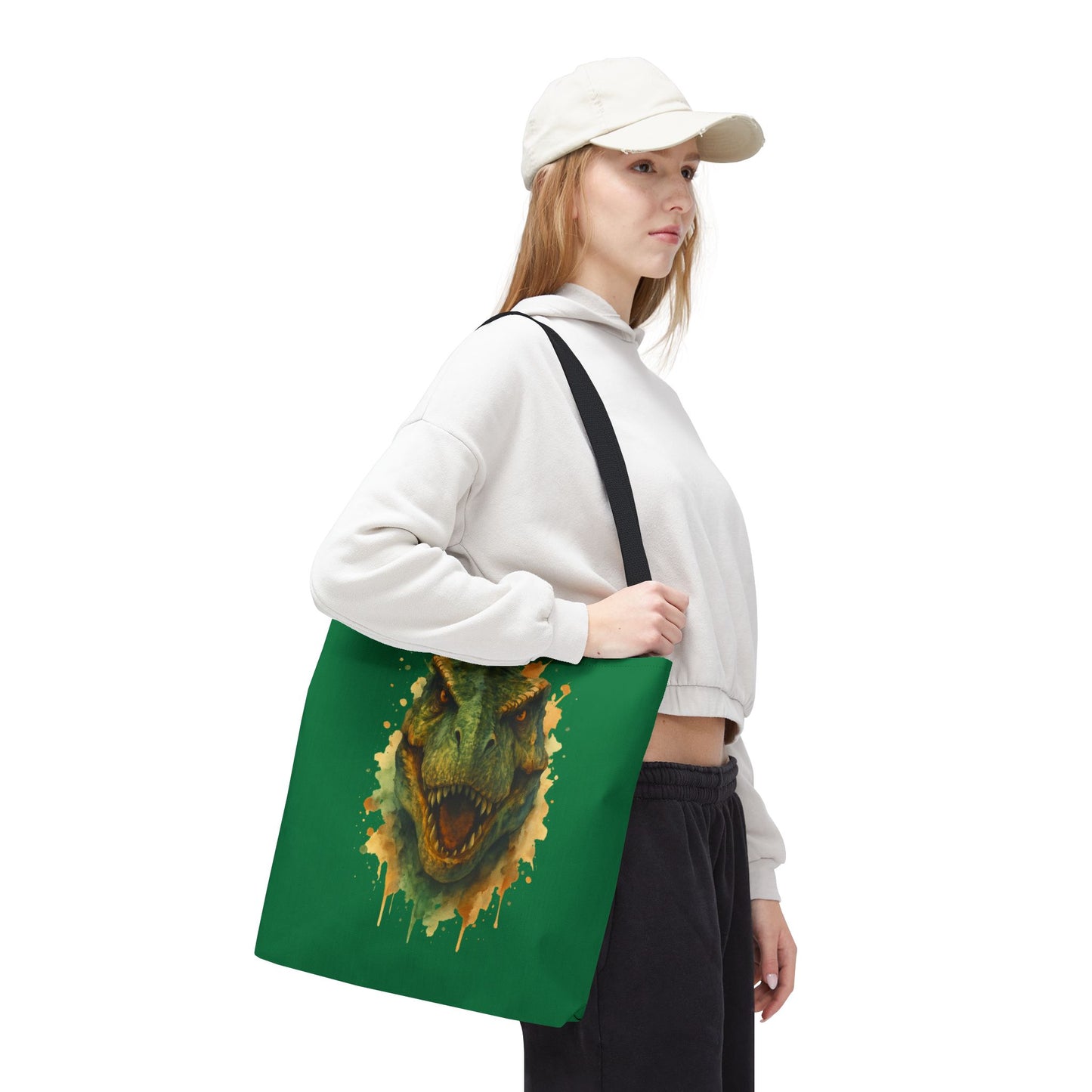Watercolor T-Rex Tote Bag - Eco Canvas Dino Shopper, Dinosaur Lover Gift, Book Bag, Reusable Grocery Tote - Aesthetic Paleontology Art