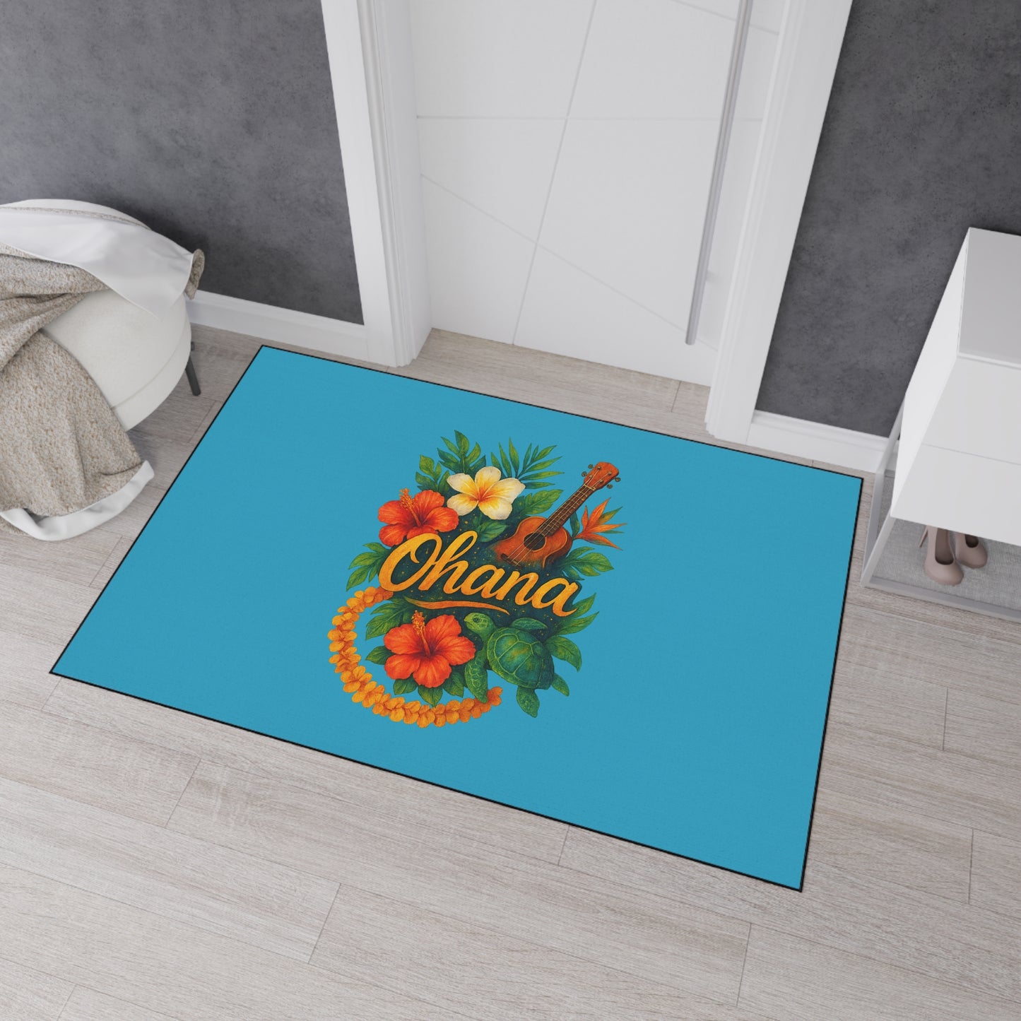 Hawaiian Ohana Welcome Mat | Tropical Doormat | Luau Home Decor | Beach House Entry Rug | Island Vibes Floor Mat | Aloha Gift Idea