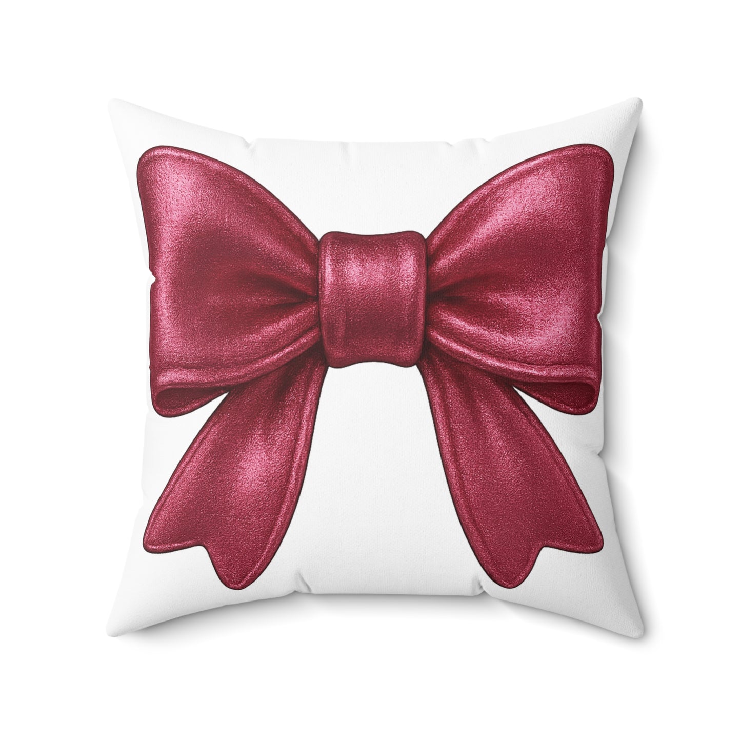 Red Bow Throw Pillow – Elegant Holiday Decor Accent | Shiny Satin-Look Ribbon Cushion | Christmas Gift for Her | Glam Bow Pillow Cover