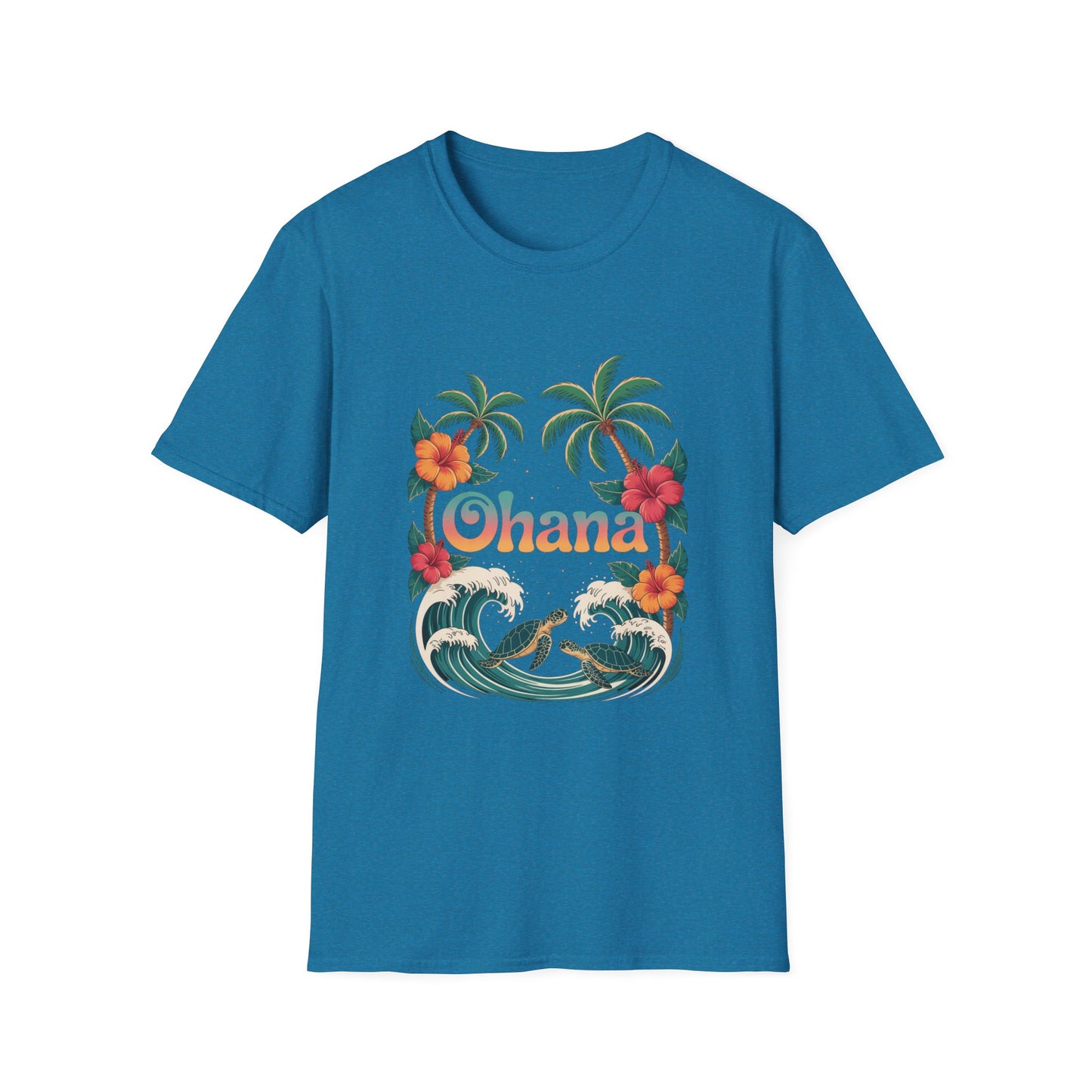 Ohana Shirt - Retro Hawaiian Sea Turtle & Palm Tree Graphic Tee - Tropical Beach Family Gift, Summer Vacation Aesthetic T-Shirt