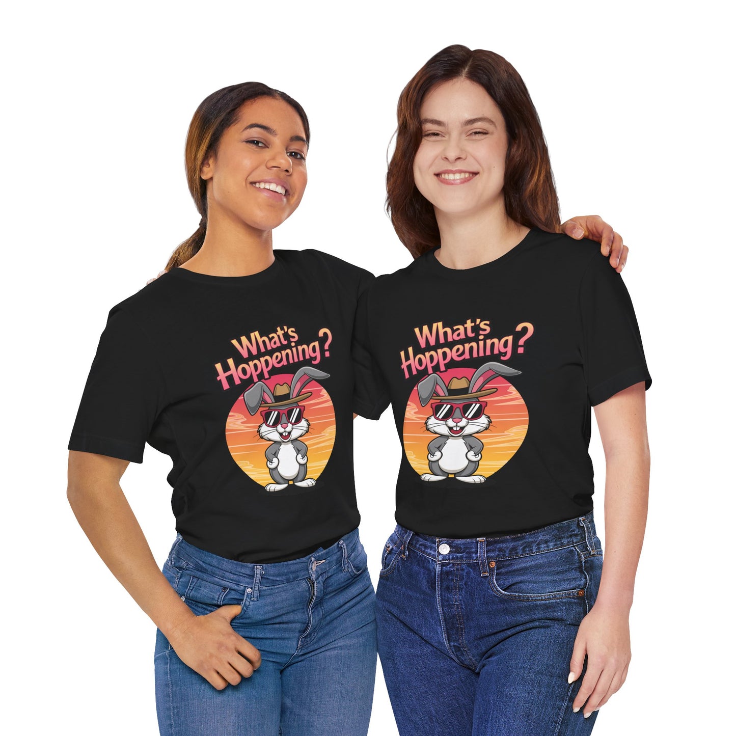 What’s Hoppening Funny Bunny Shirt – Cute Rabbit Pun T-Shirt – Sunset Graphic Tee for Animal Lovers, Easter, and Pun Enthusiasts