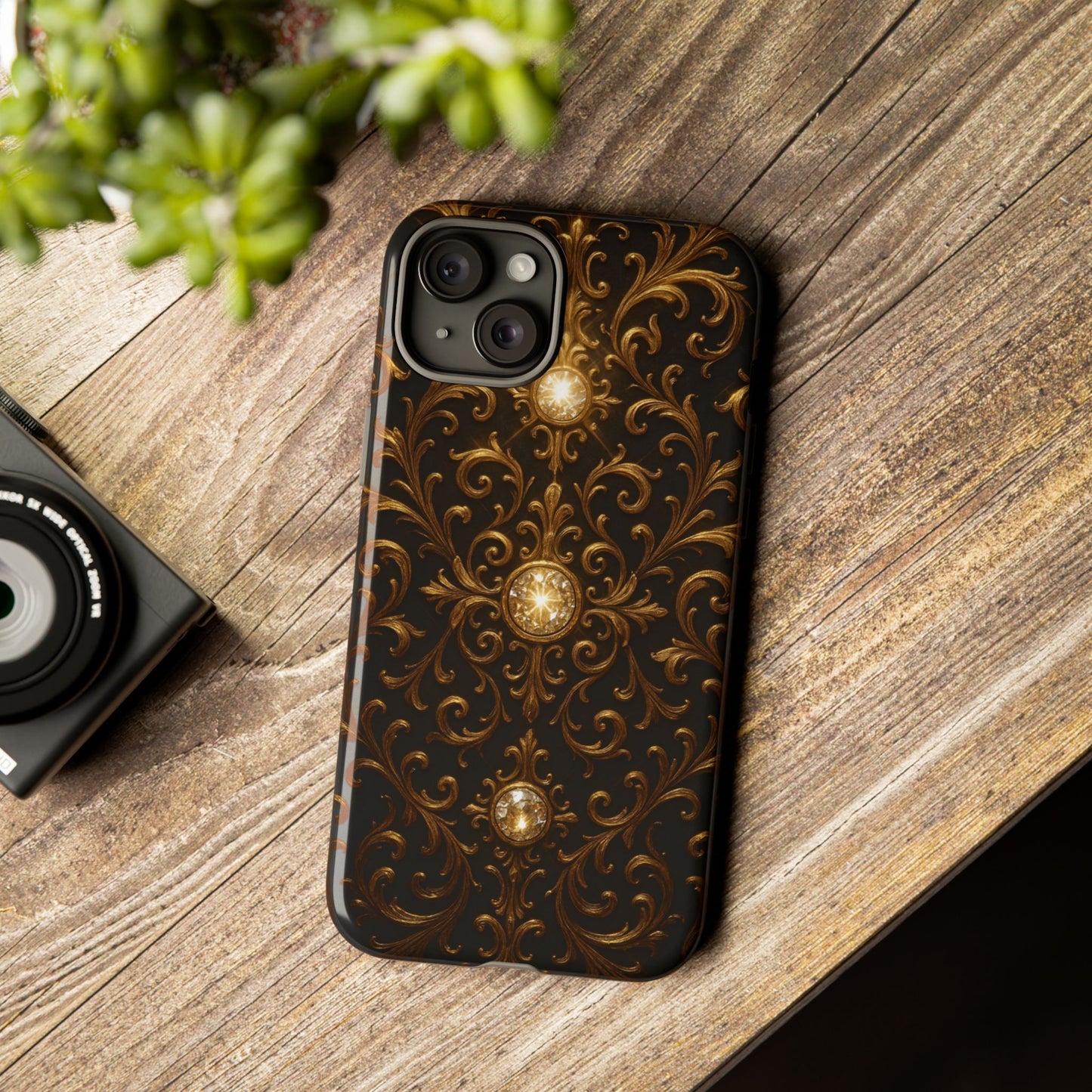 Baroque iPhone Case β Elegant Gold Floral Scroll Design for iPhone 16, 15, 14, 13, Pro Max & More