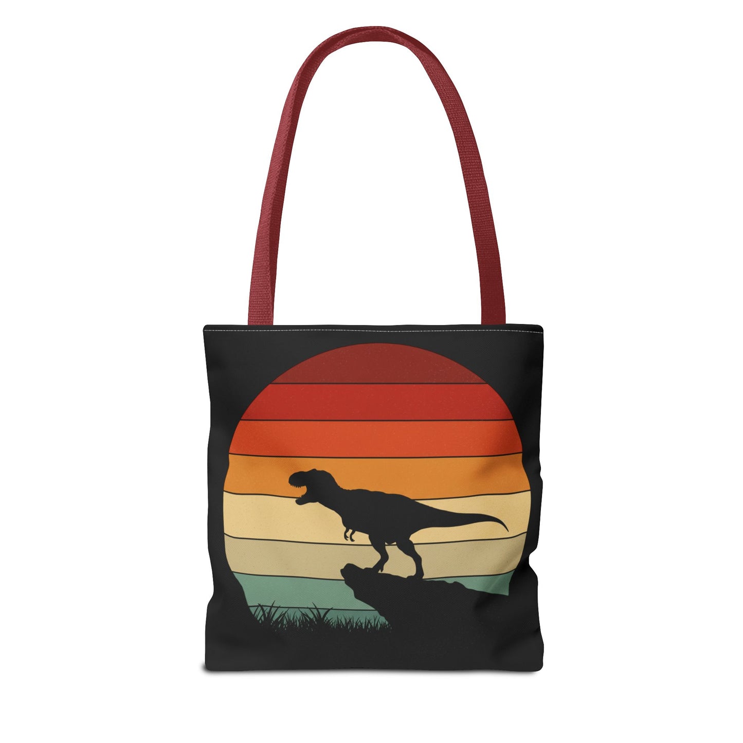 Retro Dinosaur Sunset Tote Bag | AOP Canvas Shopper - Eco Beach Bag for Dino Lovers and Kids, All-Over Print Summer Travel Gift