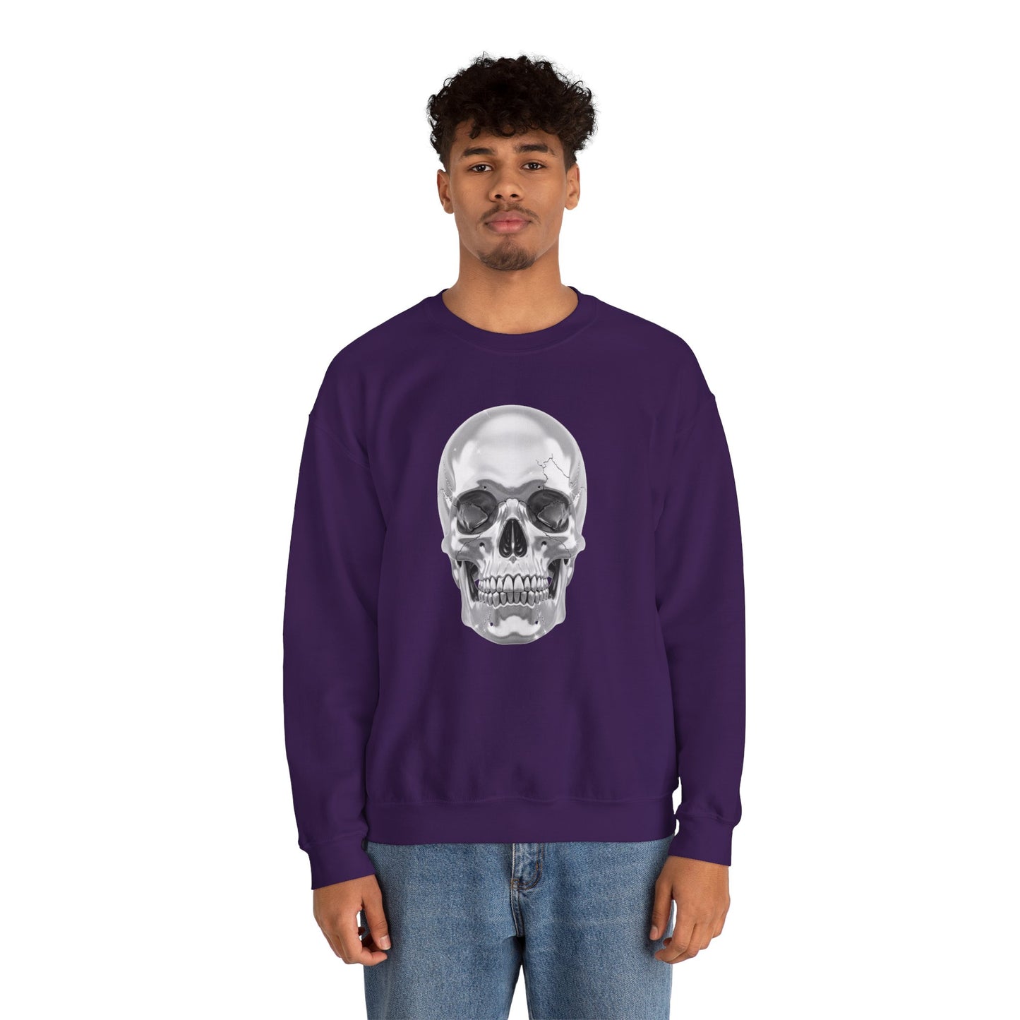 Silver Skull Sweatshirt, Gothic Skull Crewneck, Retro Skull Sweatshirt, Vintage Skull Graphic, Halloween Rock Pullover