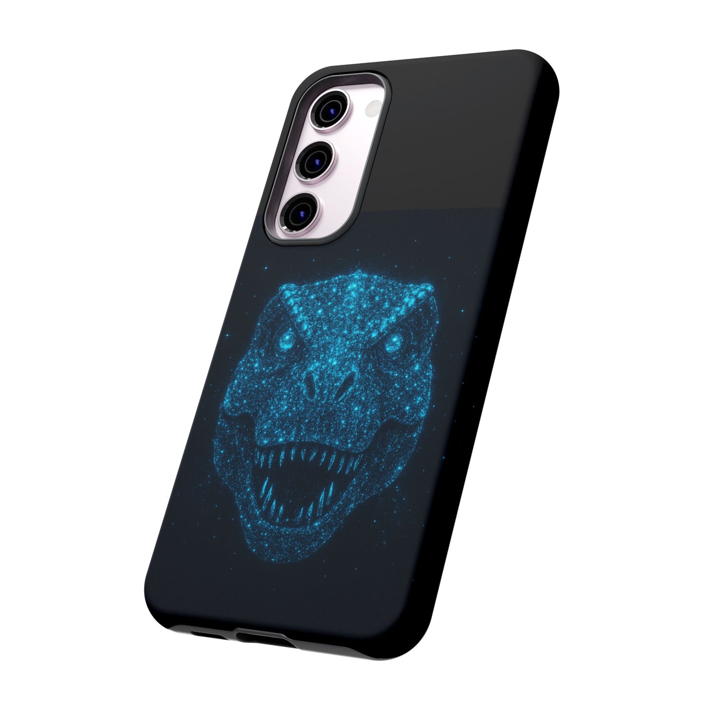Bioluminescent T-Rex Samsung Case - Galaxy Tough Dual-Layer Cover, Cosmic Dino Particle Design, S25 S24 S23 Gift