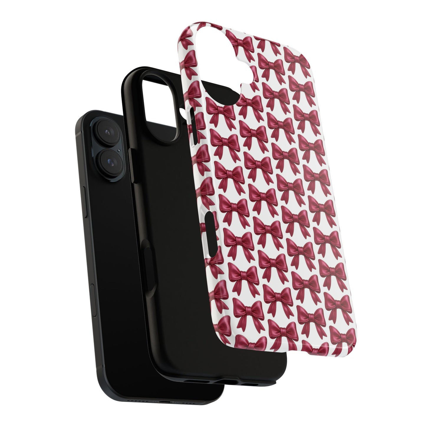 Coquette Bow iPhone Case - Burgundy Ribbon Pattern Phone Cover, Girly Aesthetic Accessory, Cute Gift for Her