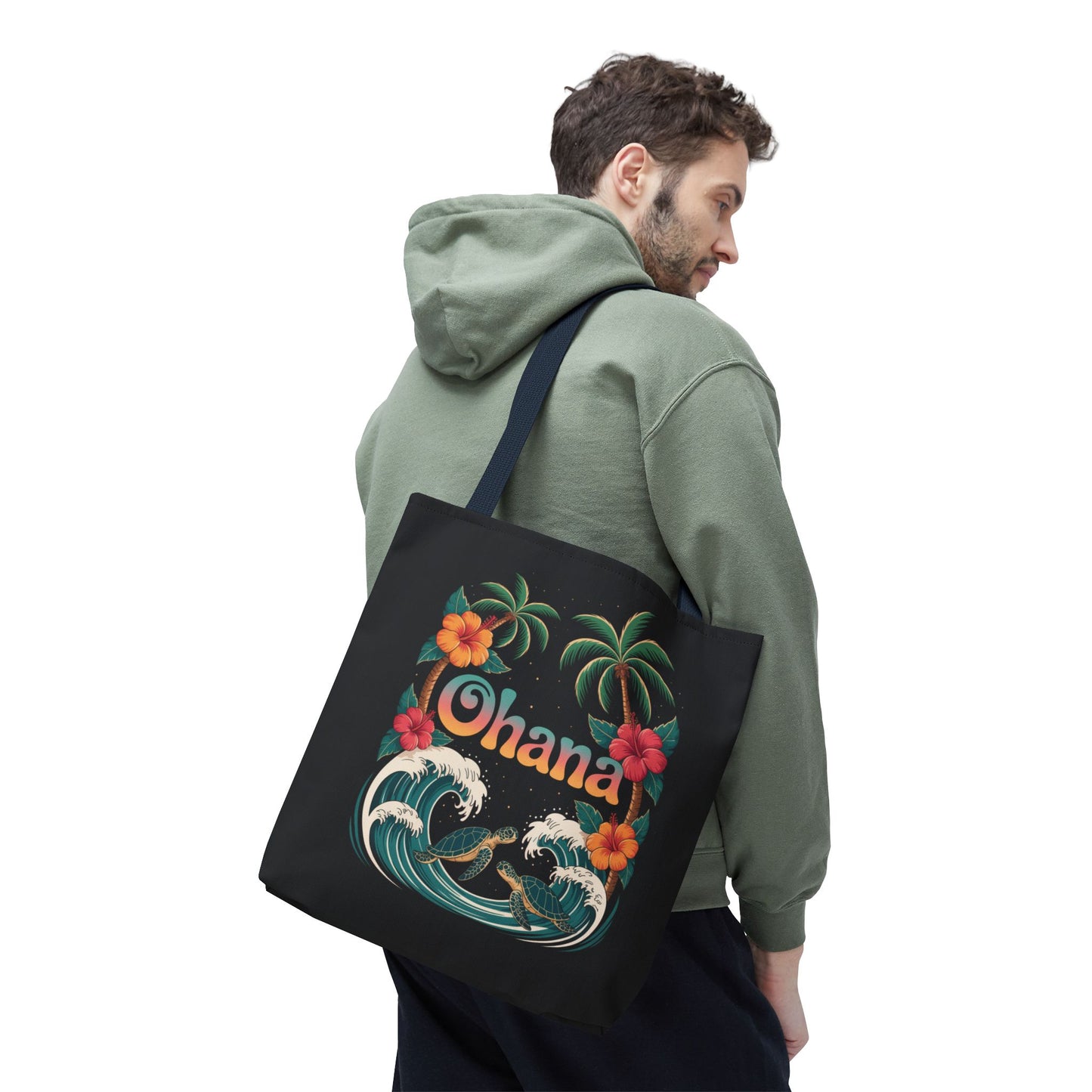 Ohana Tote Bag – Hawaiian Beach Tote with Sea Turtles & Palm Trees – Floral Tropical Reusable Bag, Summer Gift, Aesthetic Travel Purse