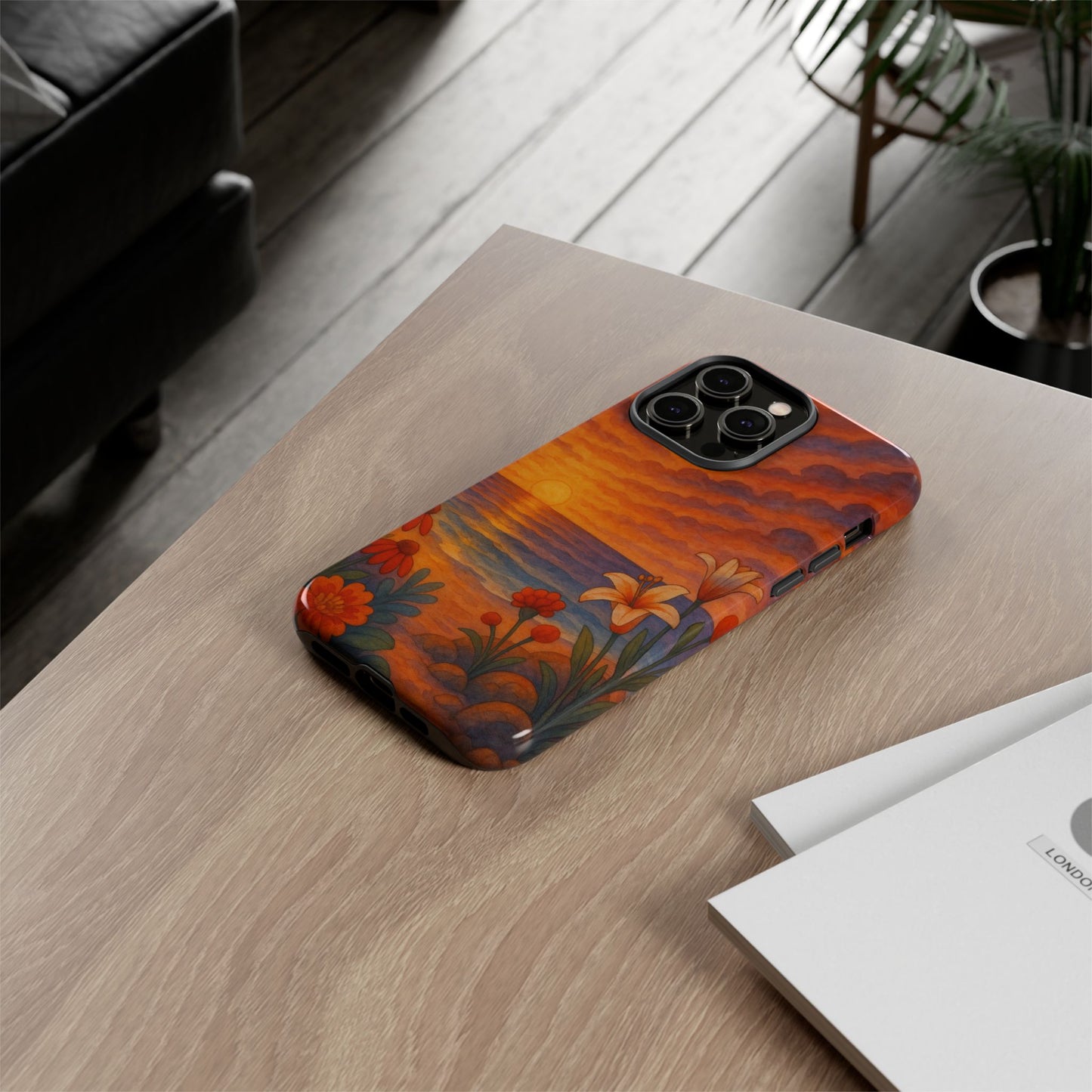 iPhone Case - Floral Ocean Sunset Watercolor Tough Case Nautical Phone Case Beach iPhone Case Ocean Sunset Theme