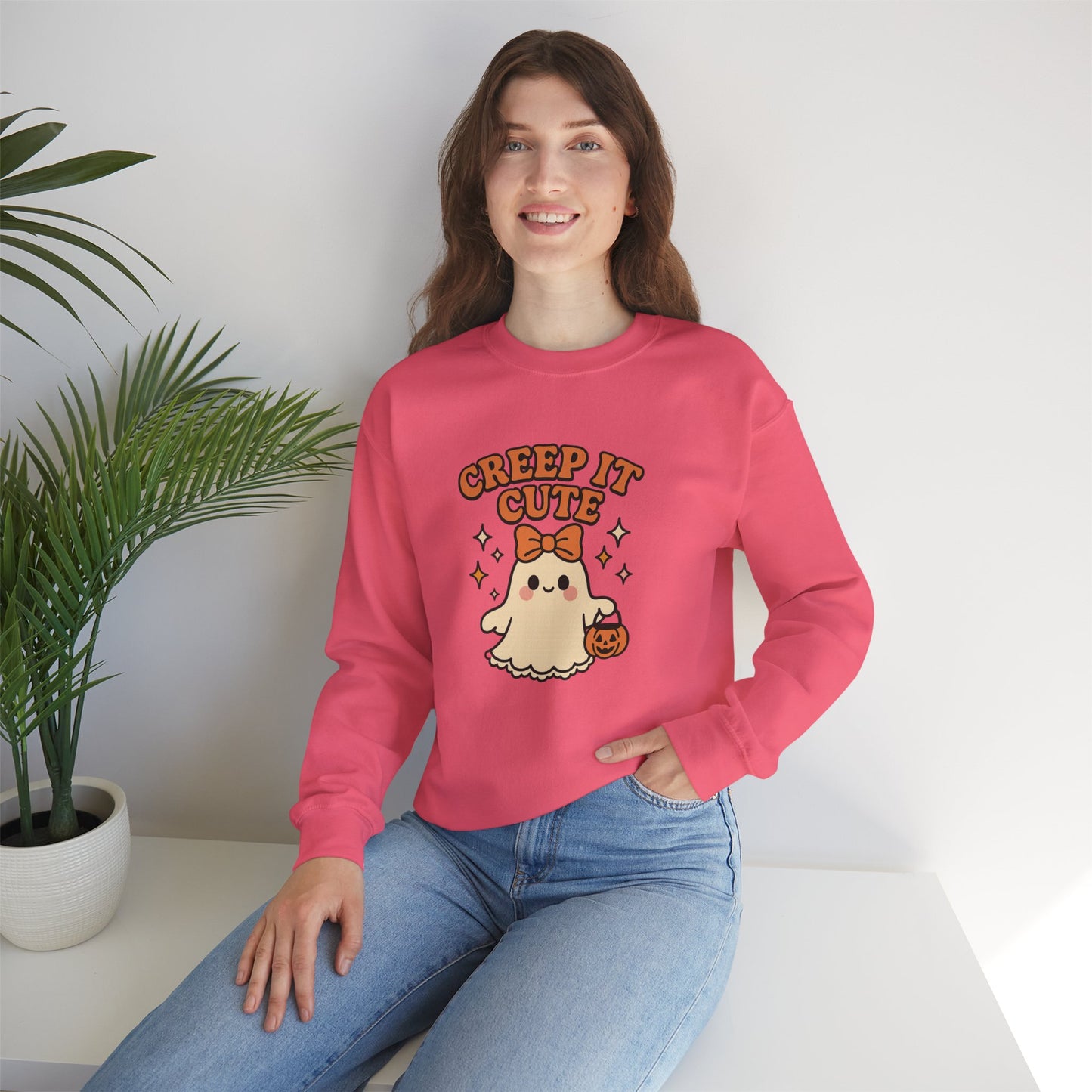 Cute Ghost Sweatshirt, Creep It Cute Crewneck, Spooky Halloween Pullover, Sweet Ghost Graphic Sweatshirt, Trick-Or-Treat Gift Top
