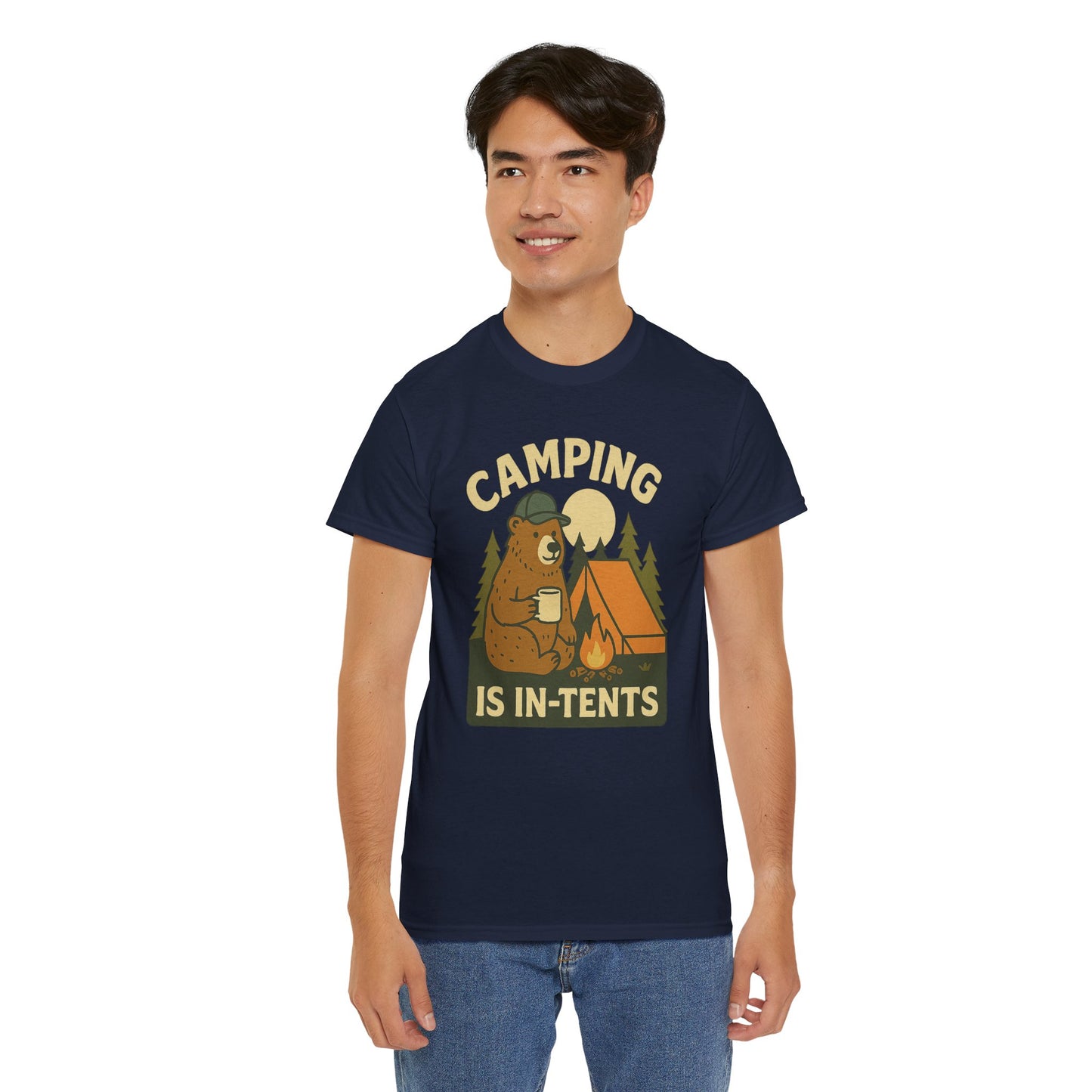 Camping Is In-Tents Funny Bear Camping Tee - Cute Outdoorsy Pun Shirt - Retro Campfire Graphic, Nature Lover Gift, Unisex Adventure Apparel