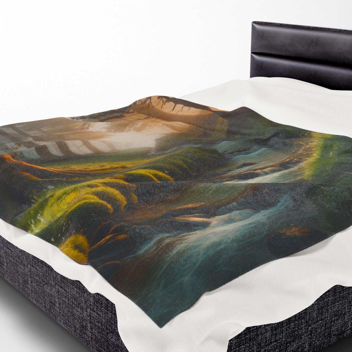 Serene Nature Velveteen Plush Blanket Cozy Décor for Home Nature Blanket Forest Throw with Stream