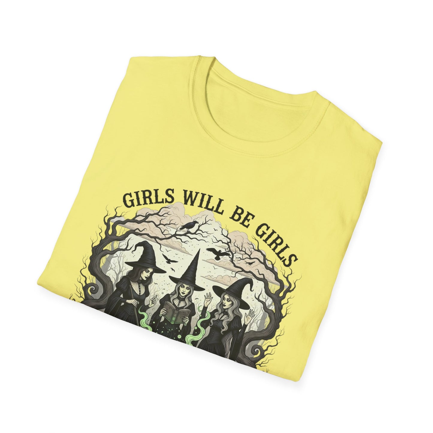 Girls Will Be Girls Witch Tee - Witches Brewing Cauldron Shirt - Halloween Witchy Vintage Feminist Spooky Gift for Women