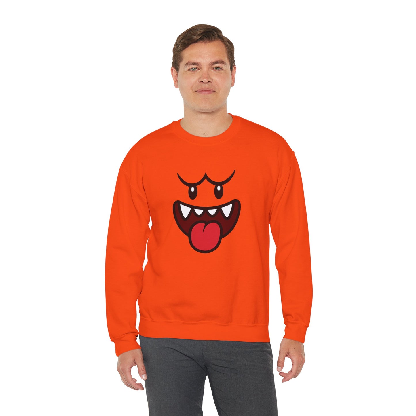 Spooky Grin Sweatshirt, Cartoon Ghost Face Crewneck, Halloween Grinning Ghost Sweatshirt, Cute Monster Smile Pullover, Spooky Season Graphic Sweat
