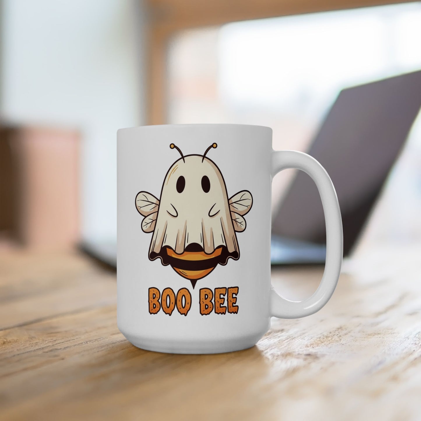 Boo Bee Halloween Mug - Funny Ghost Bee Coffee Cup, Spooky Season Pun Mug, Cute Fall Gift, 11oz and 15oz Ceramic Mug for Bee Lovers