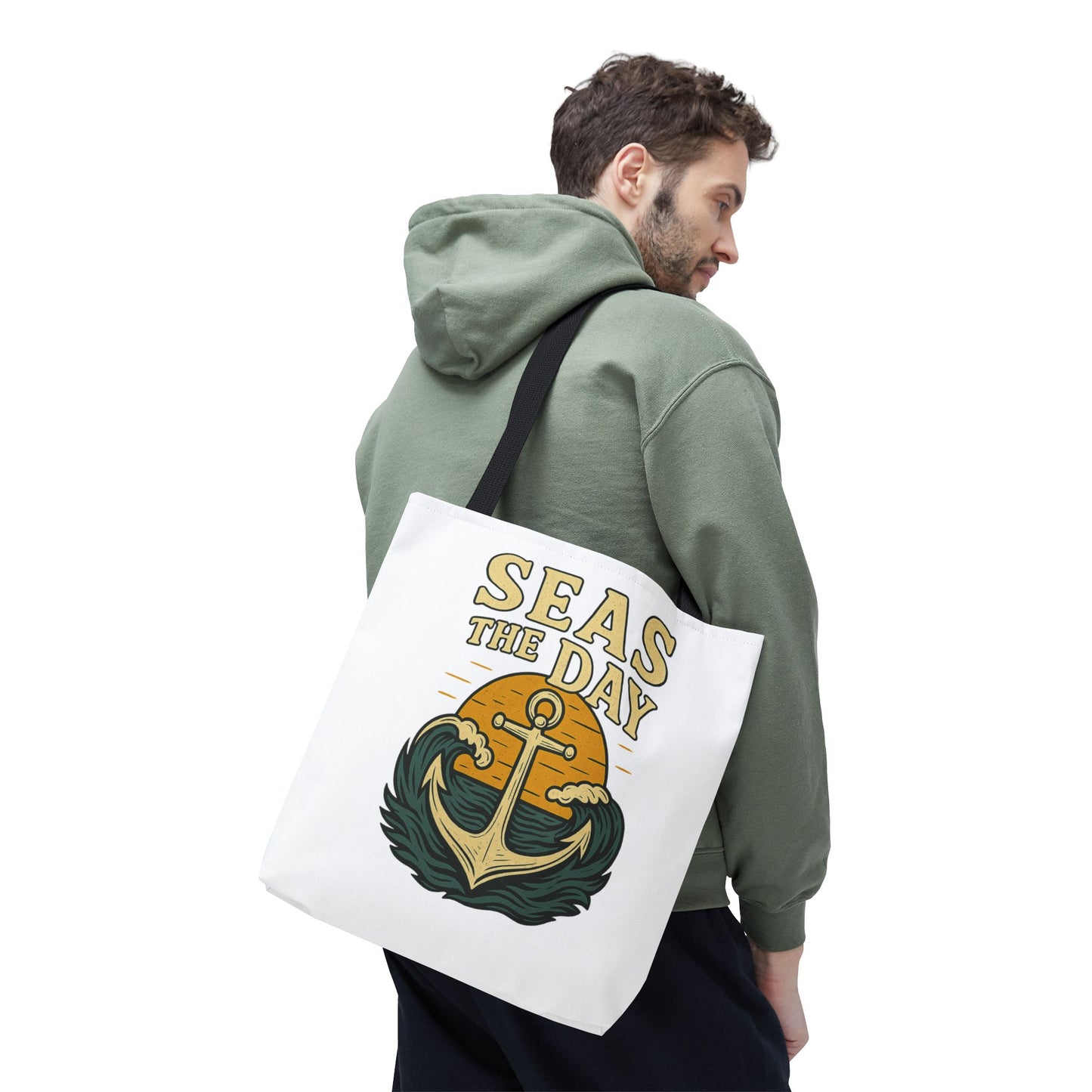 "Seas the Day" Nautical Tote Bag – Funny Beach Quote Canvas Bag with Anchor | Coastal Gift Idea for Summer, Travel, or Daily Use